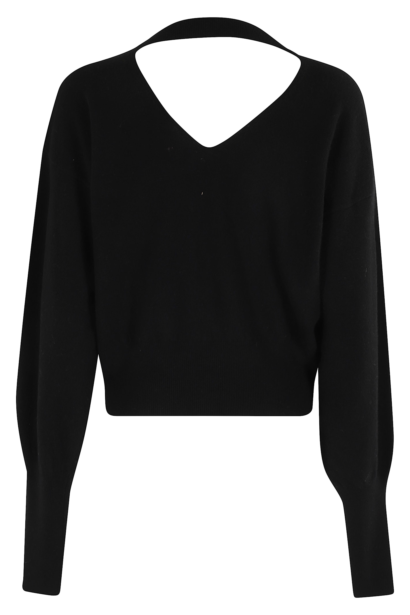 Federica Tosi Black V-neck Sweater With Cut-out Detail On The Back In Wool And Cashmere Blend Woman In Black