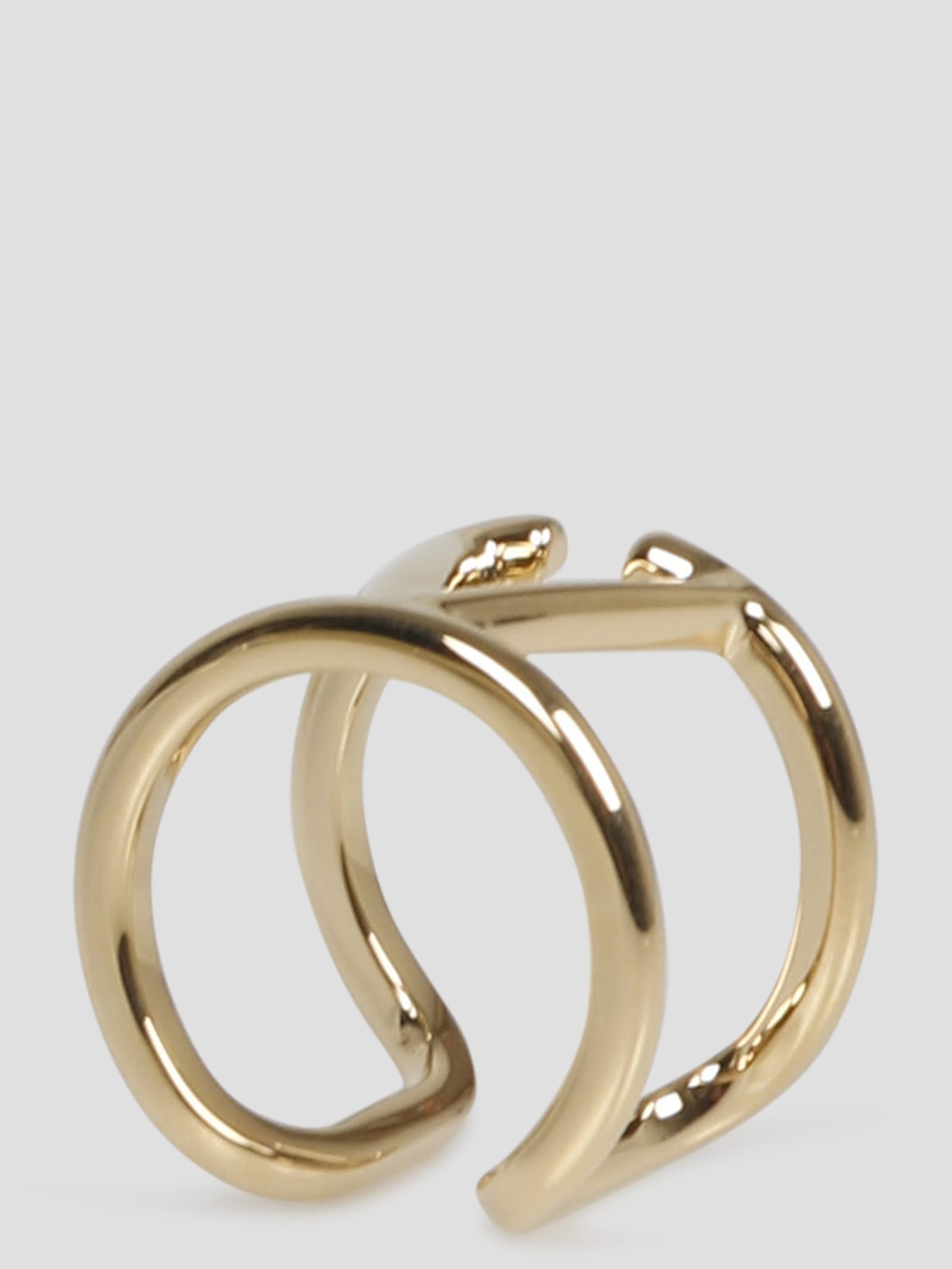 Valentino VLogo Signature Open Ring In Metal with Diamond Gold/Pink