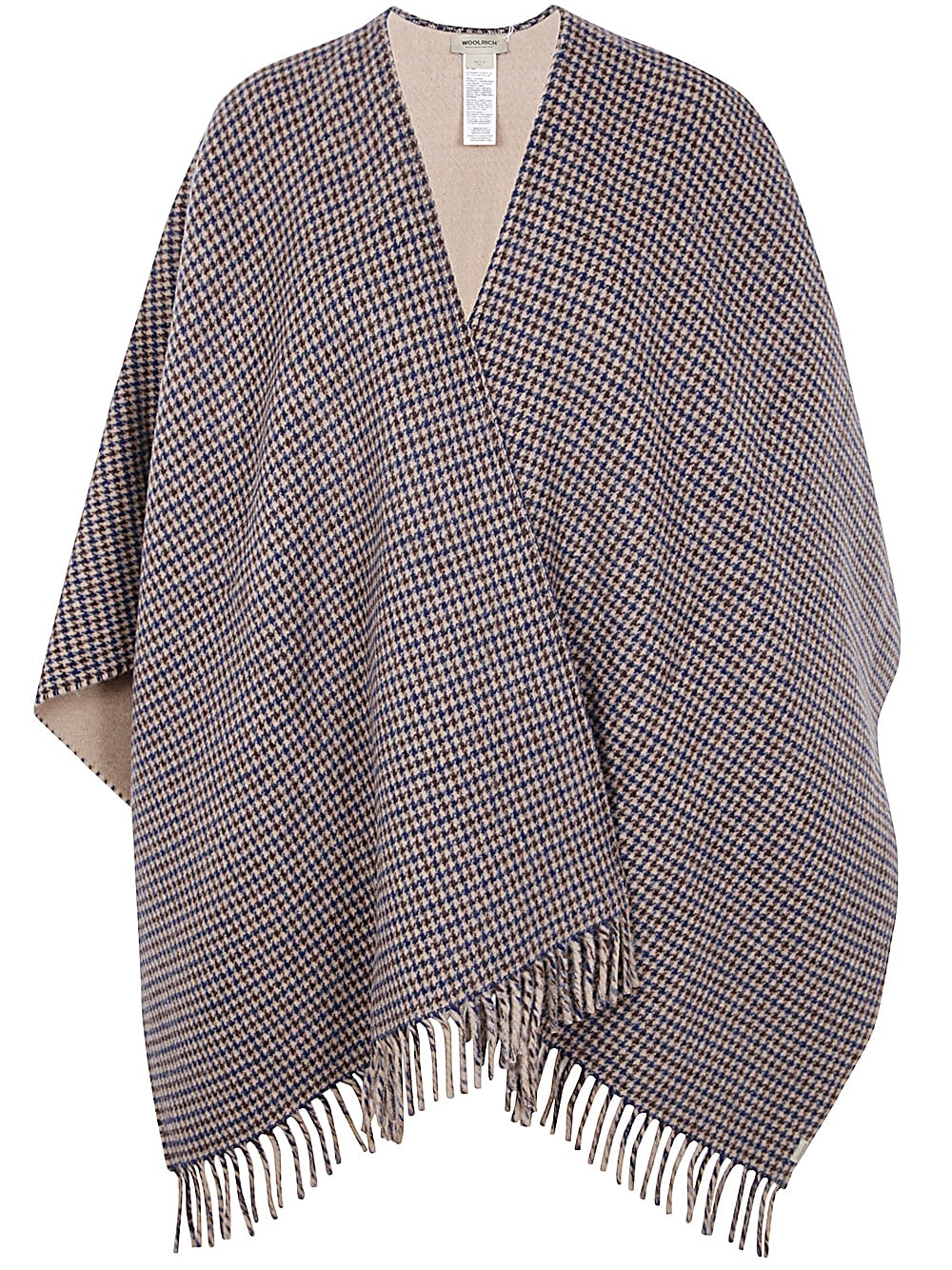 Shop Woolrich Plaid Logo Cape In Beige Pied De Poule