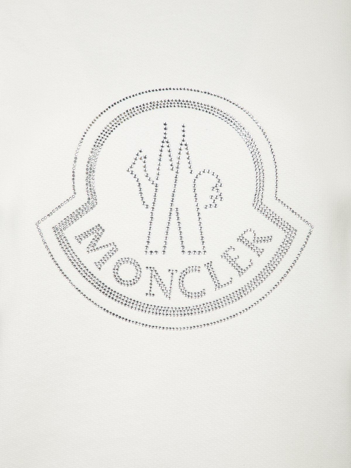 Shop Moncler Logo Embellished Crewneck Sweatshirt In White