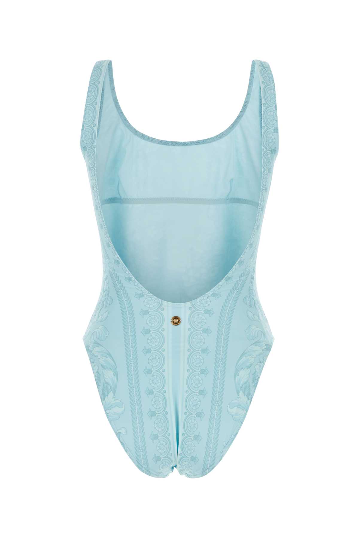 Versace Printed Stretch Polyester Swimsuit In Paleblue
