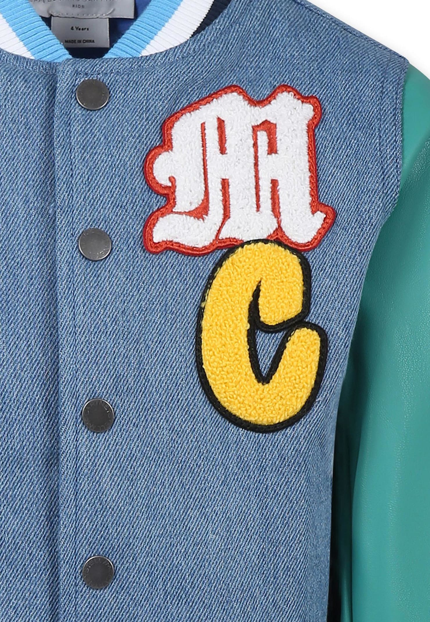 Stella Mccartney Denim Bomber Jacket For Boy With Embroidery In Denim