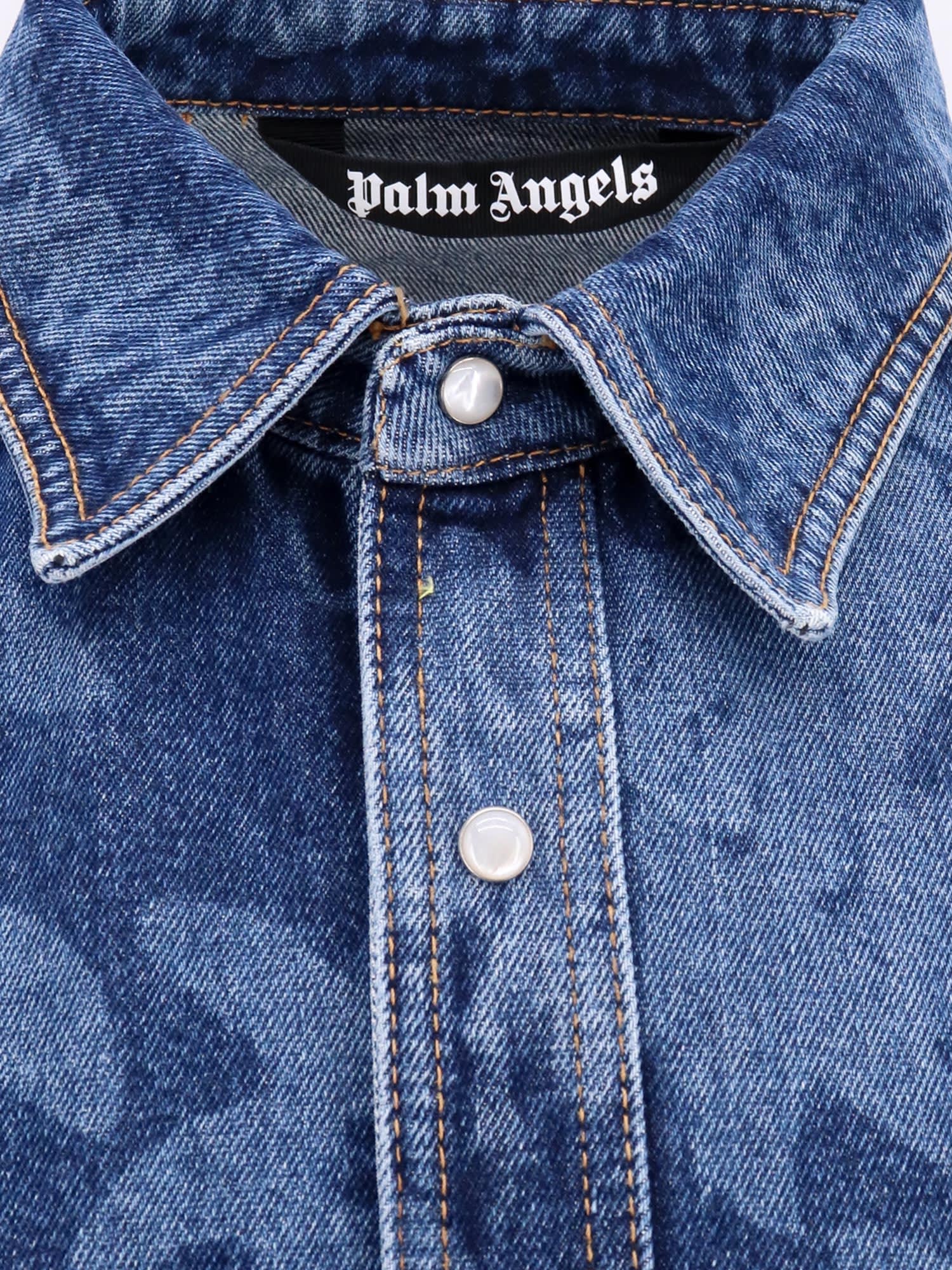 Palm Angels Light Blue Cotton Denim Shirt - S