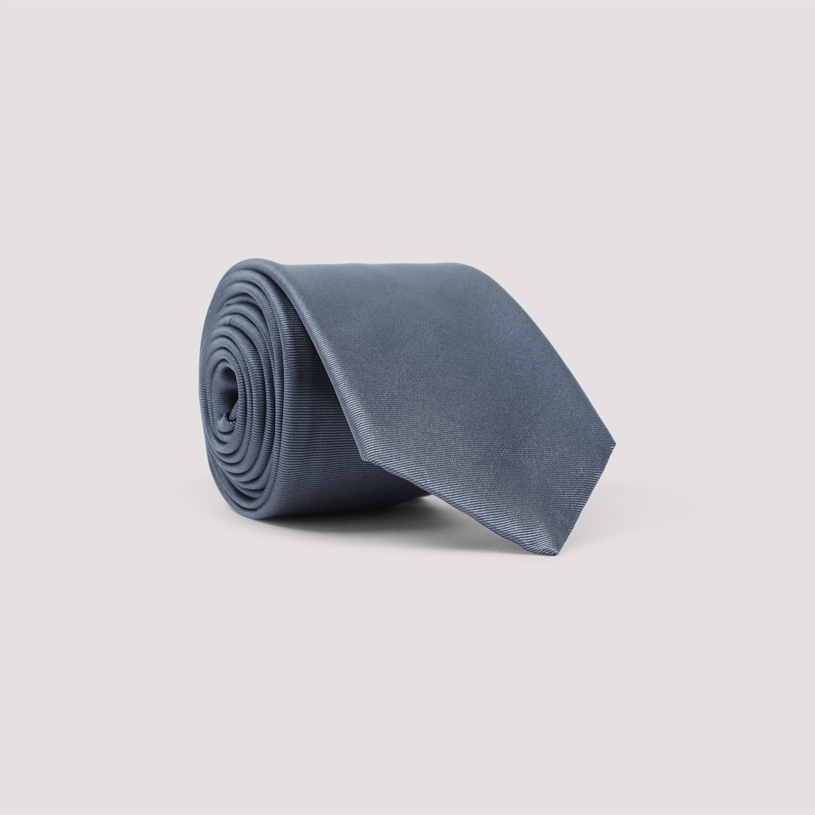 Giorgio Armani Rolled Silk Tie Smooth Texture In Blue