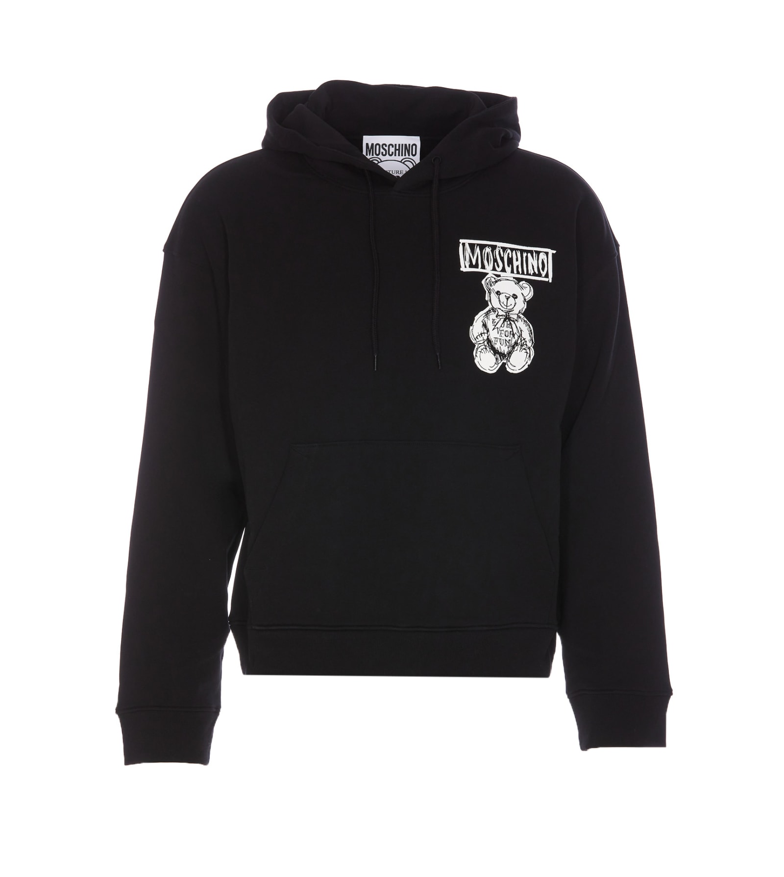 Shop Moschino Draw Teddy Bear Hoodie In Black