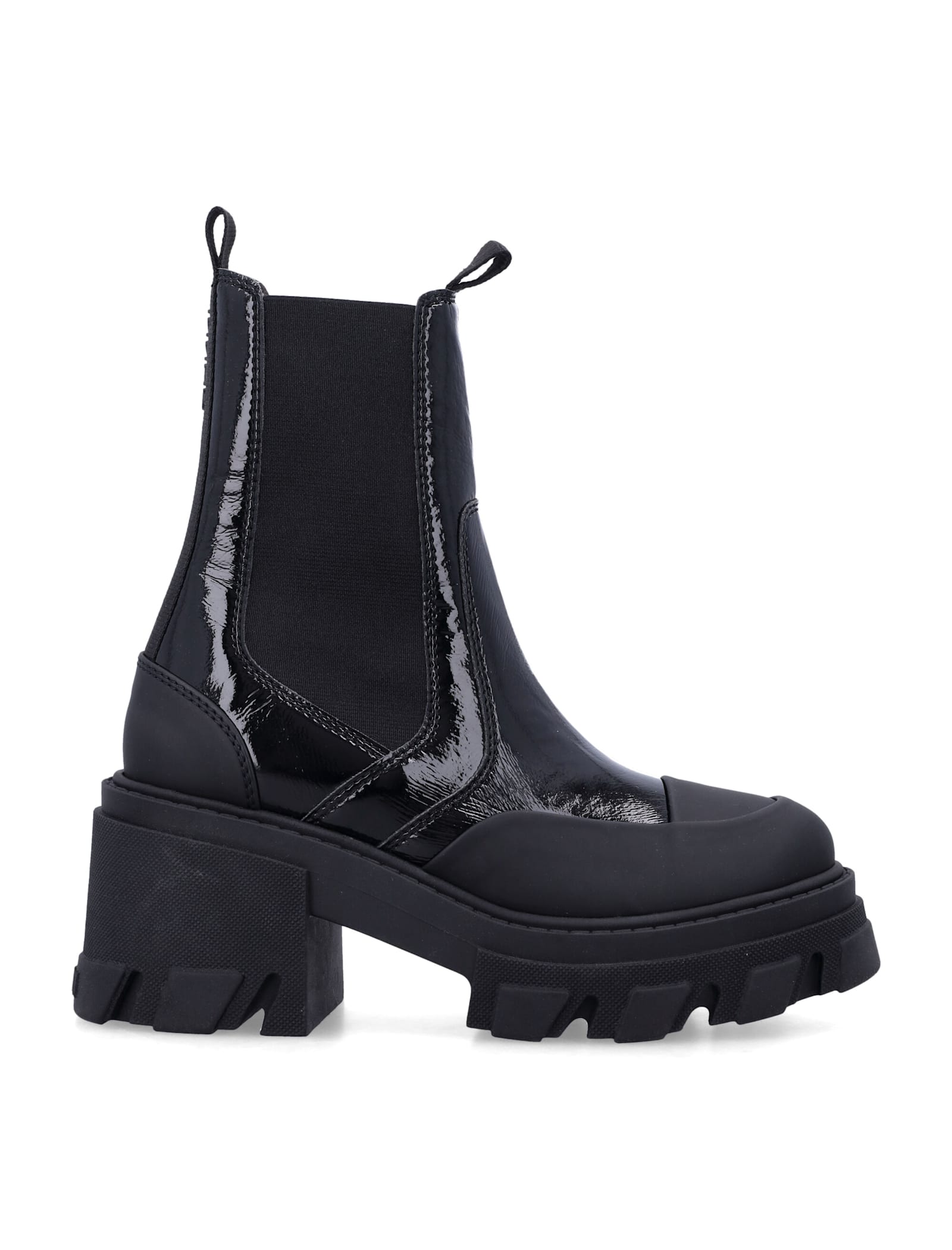 Ganni Cleated Heeled Mid Chelsea Boots In Black