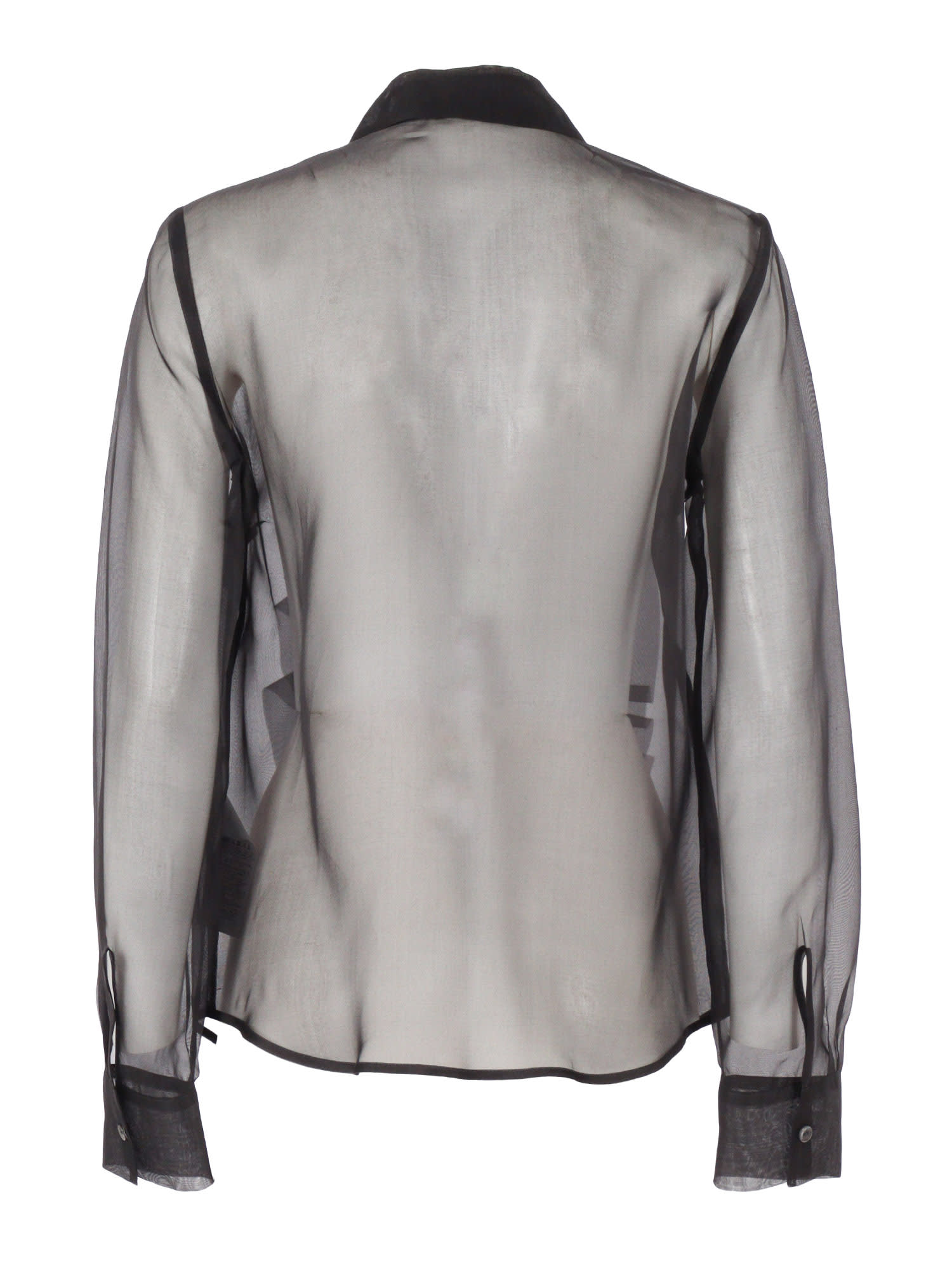 P.a.r.o.s.h Silk Sheer Shirt With Ruffled Front In Black