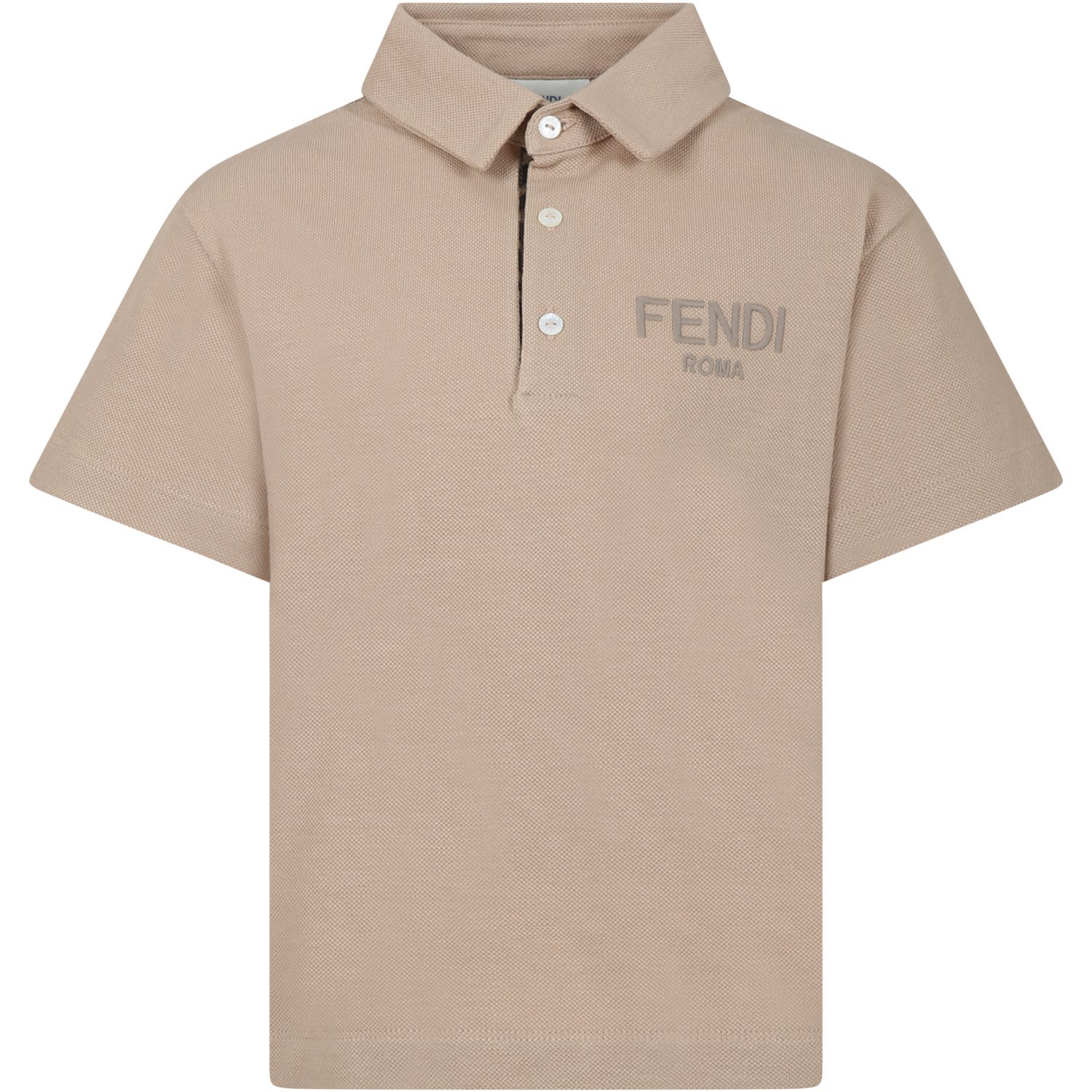 Fendi Beige Polo Shirt For Boy With Logo