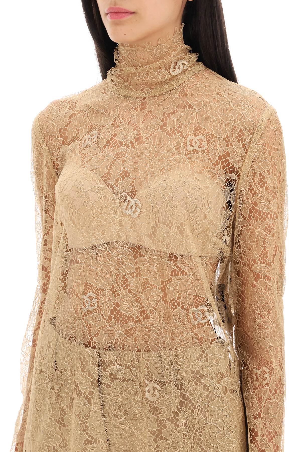 Shop Dolce & Gabbana Blouse In Logoed Floral Lace In Sabbia 2 (beige)