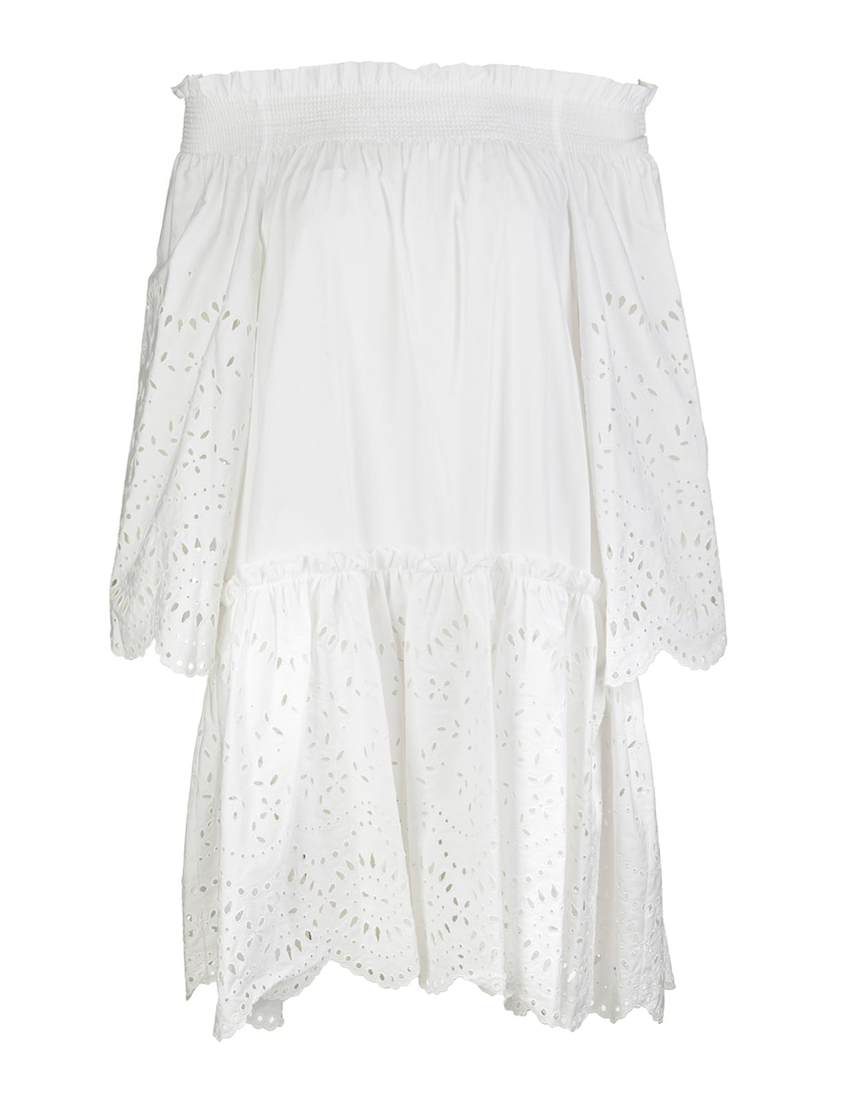 Parosh Short White Dress With Open Shoulders