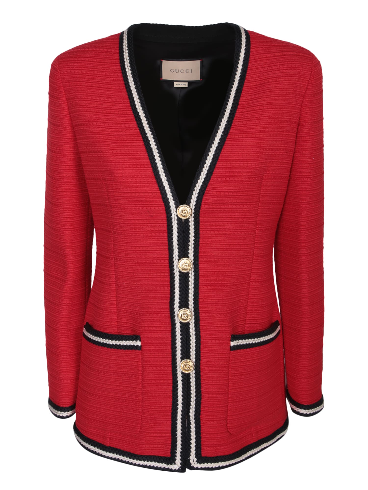 Shop Gucci Buttoned Band Red Jacket In Yellow