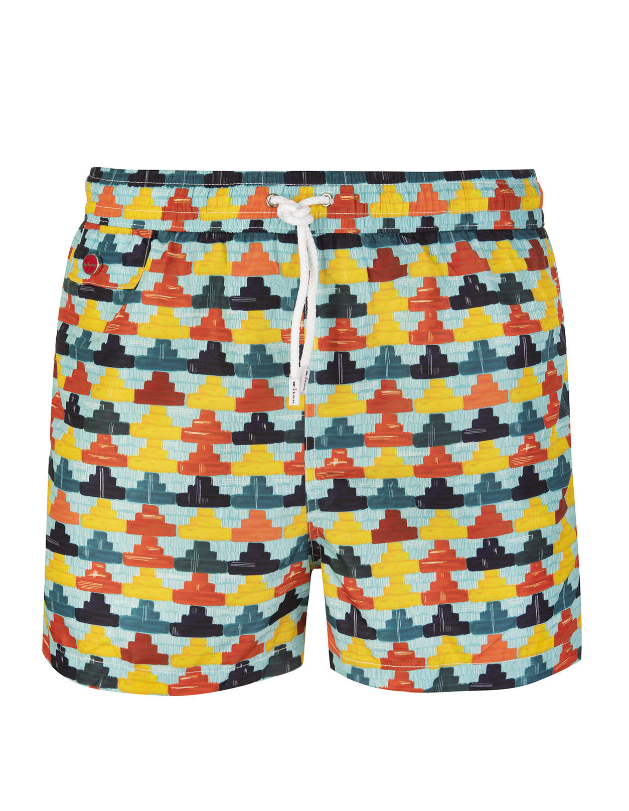 Kiton Man Light Blue Swimsuit With Multicolored Pattern