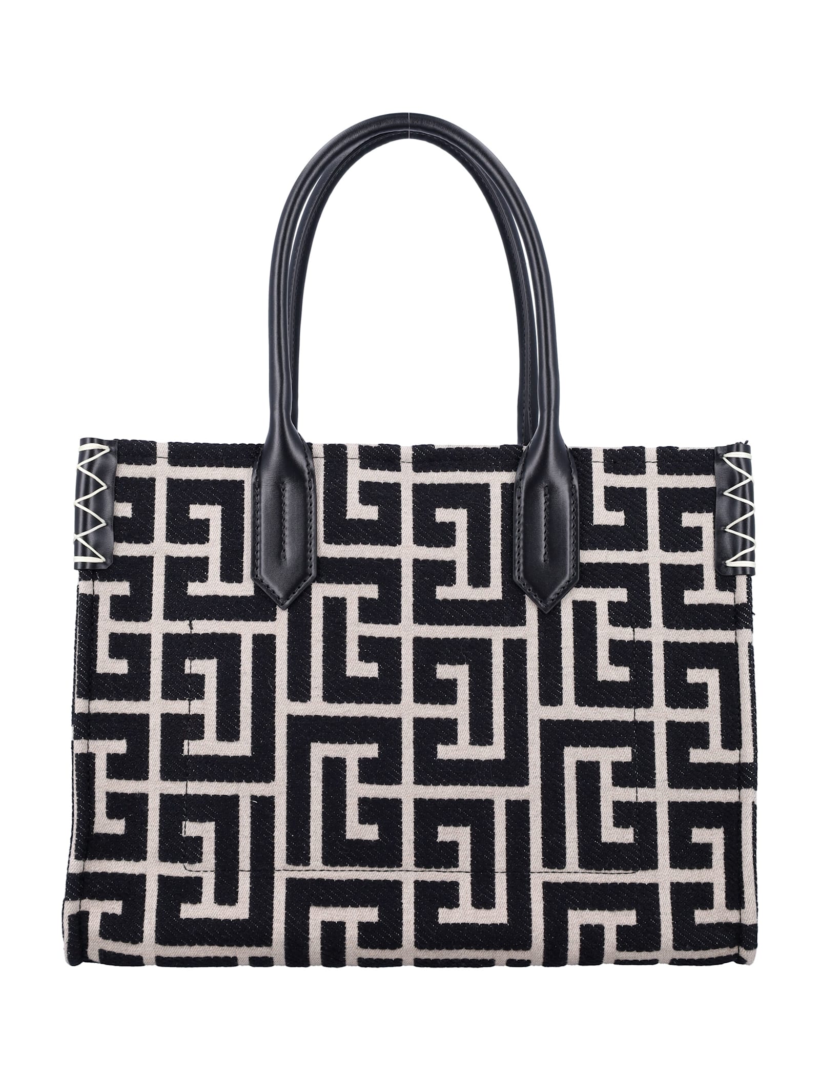 Balmain B-army Shopper 36 Bag In Pb Labyrinth Jacquard In Black/ivory
