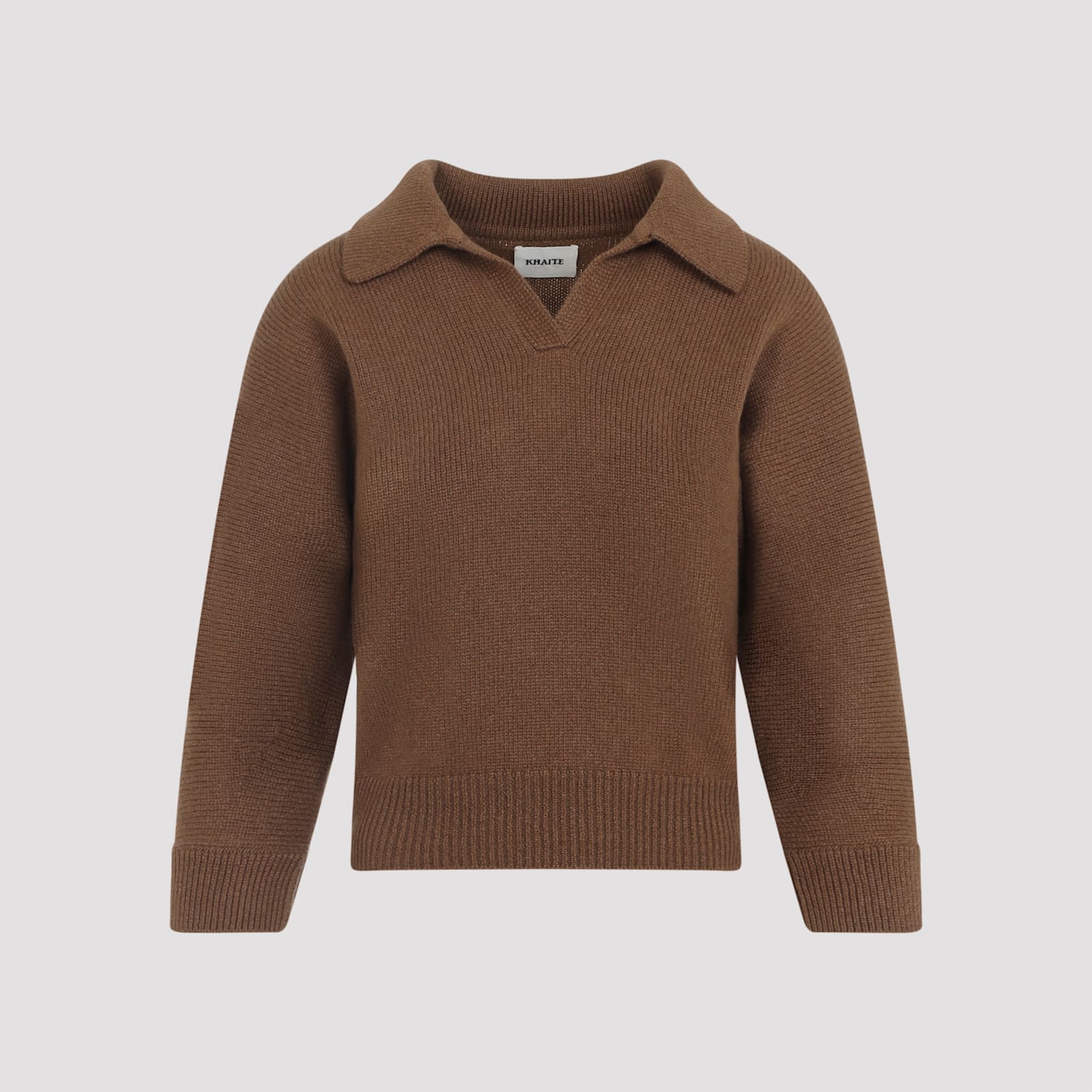 Khaite Cashmere Knit Sweater With Open Collar In Brown