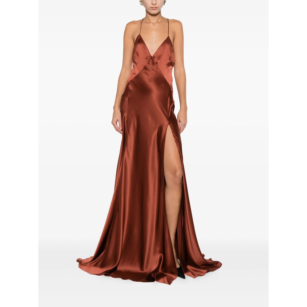 Amiri Satin Dress In Brown