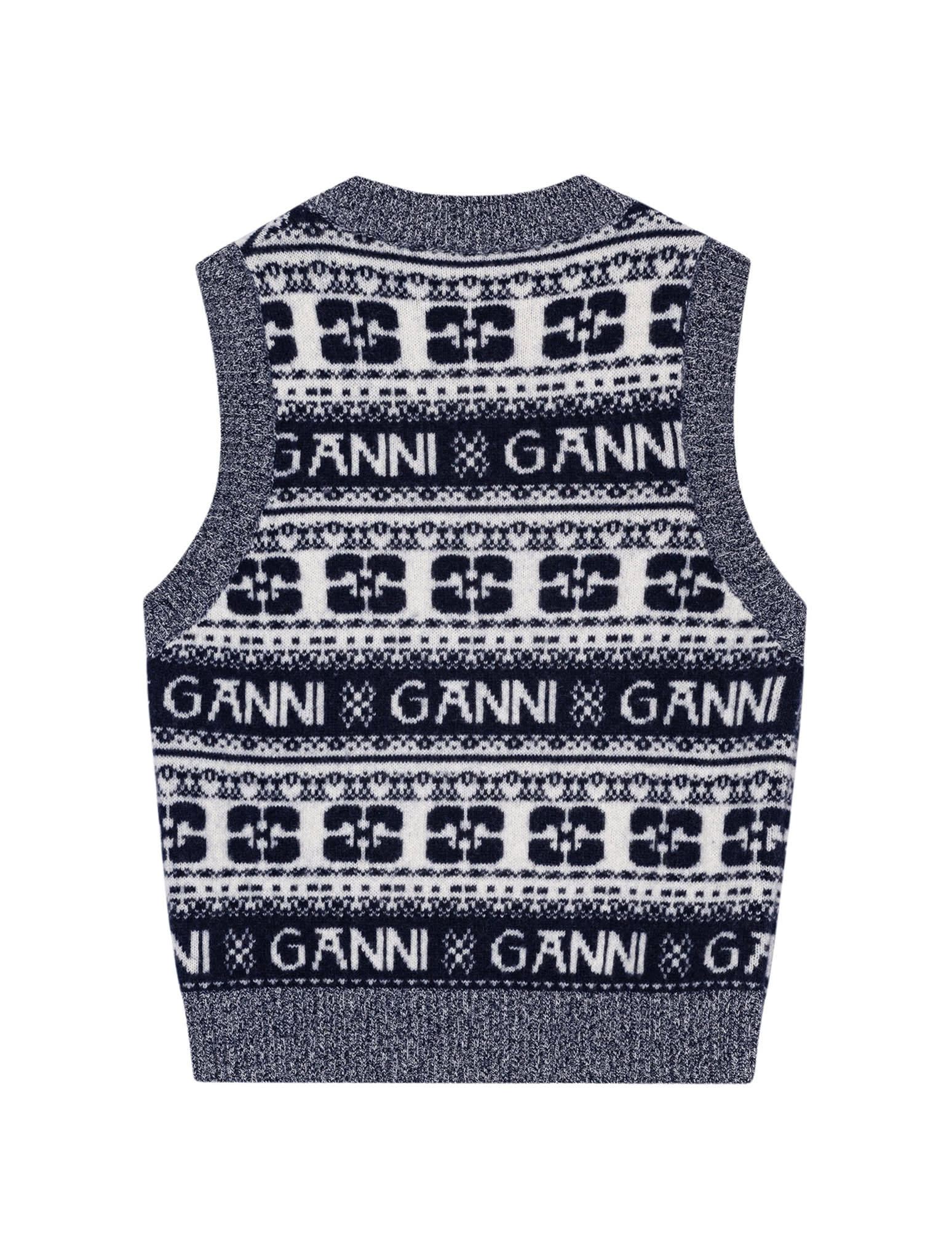 Shop Ganni Logo Wool Mix Vest In Sky Captain