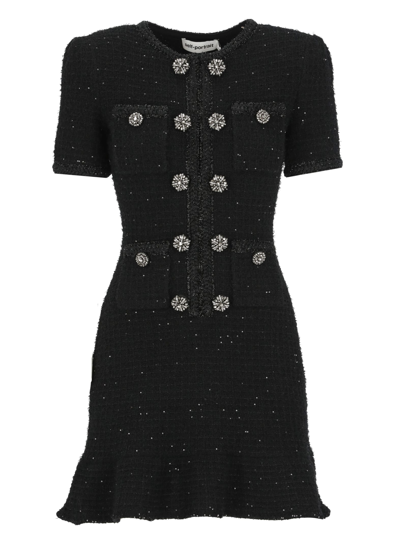 Shop Self-portrait Dress With Buttons In Black