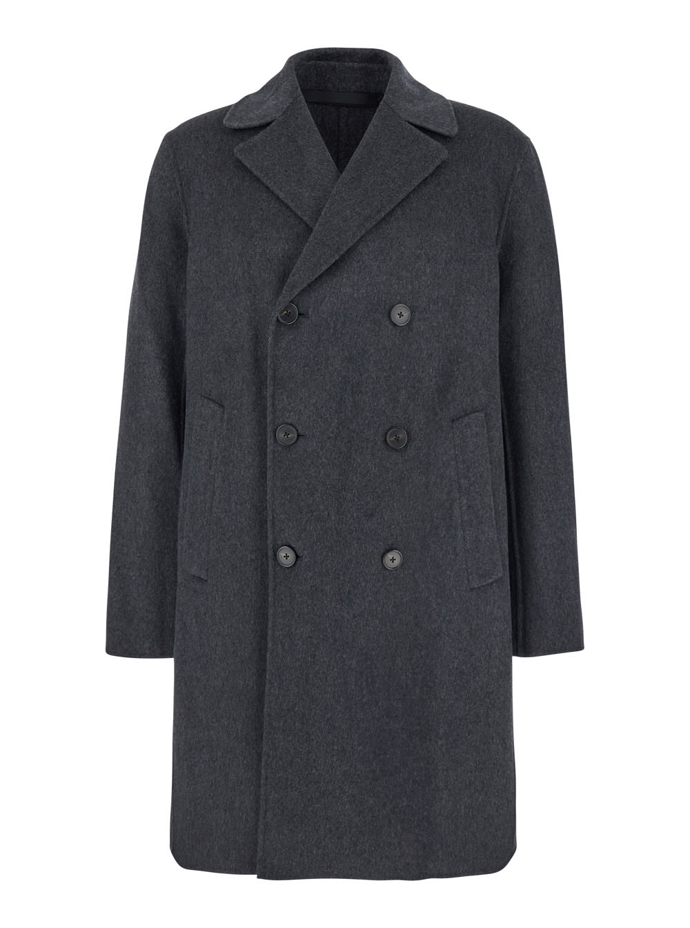 Theory Black Double-breasted Coat With Buttons In Wool Man