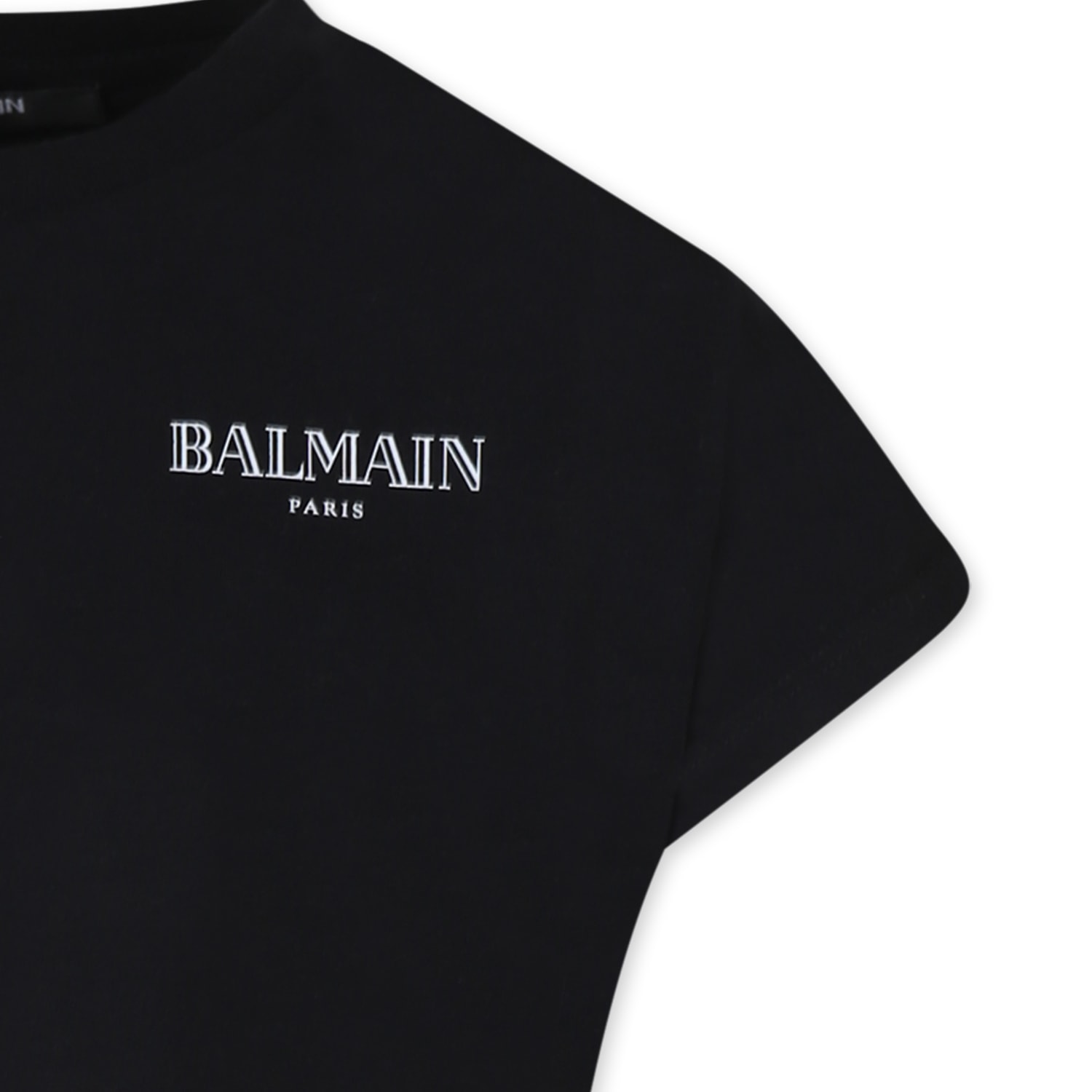Shop Balmain Black Crop T-shirt For Girl With Logo