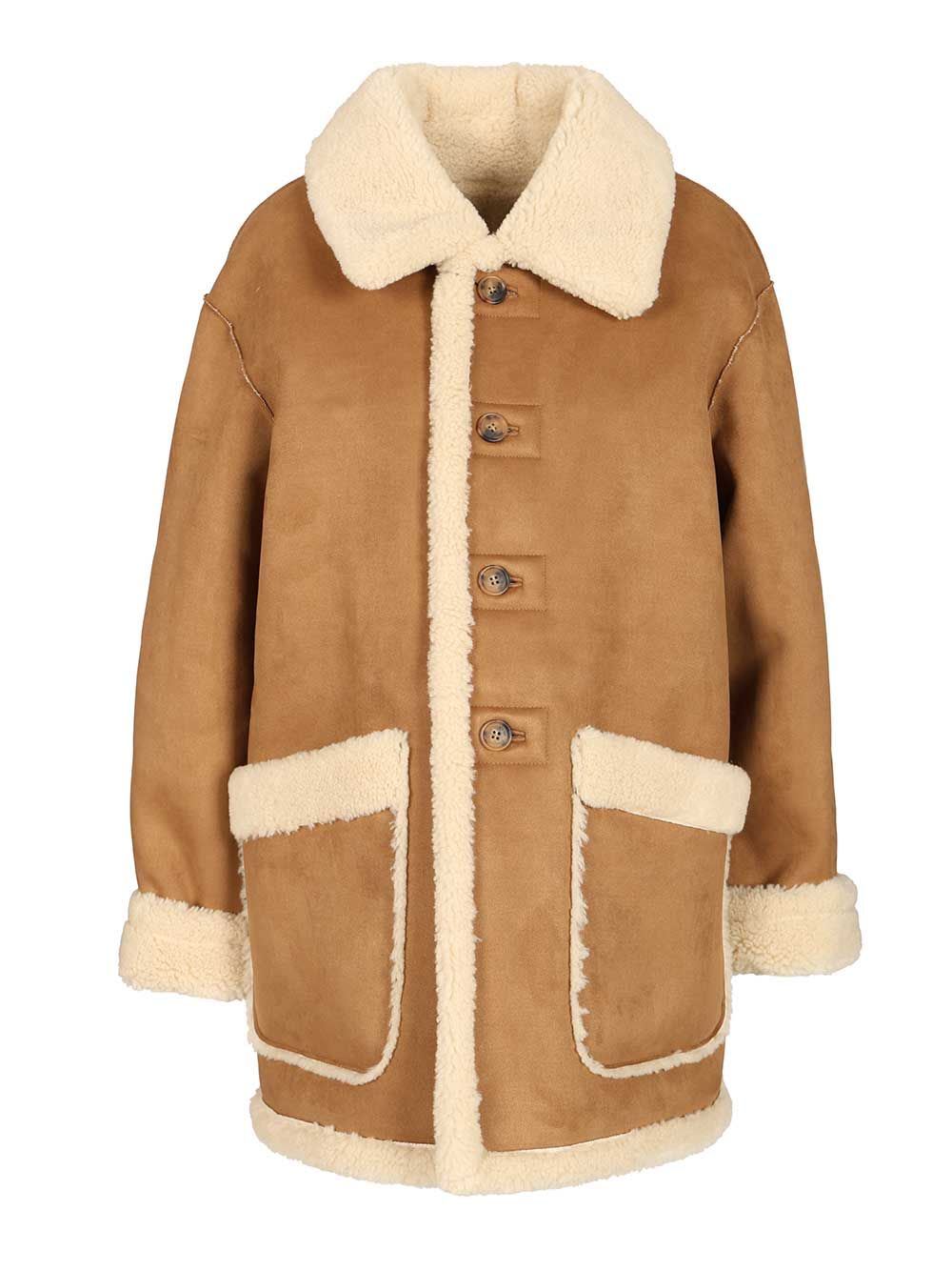 Dunst Beige Reversible Shearling Jacket With Classic Collar And Two Front Patch Pockets In Ecofur Man In Brown