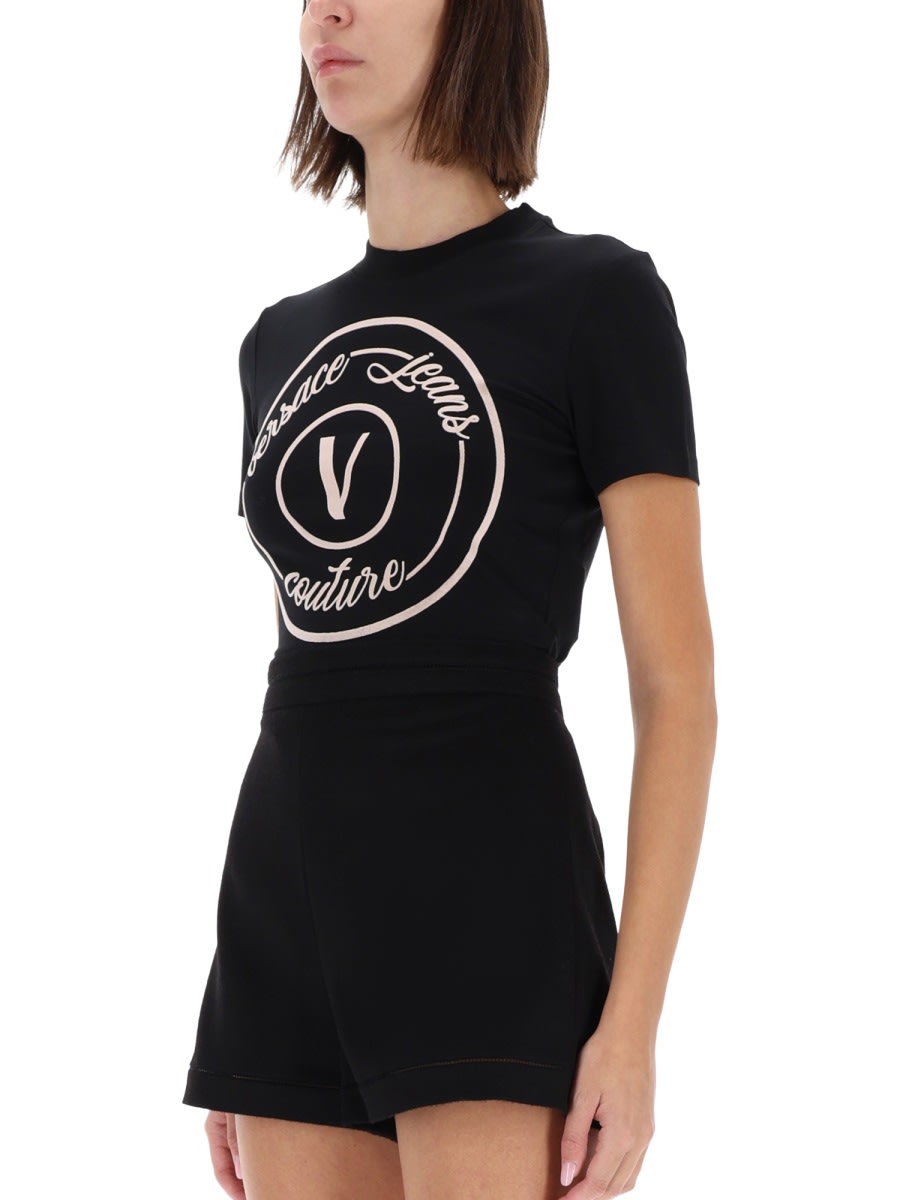 Versace Jeans Couture Fitted Short Sleeve Crew Neck Top In Black