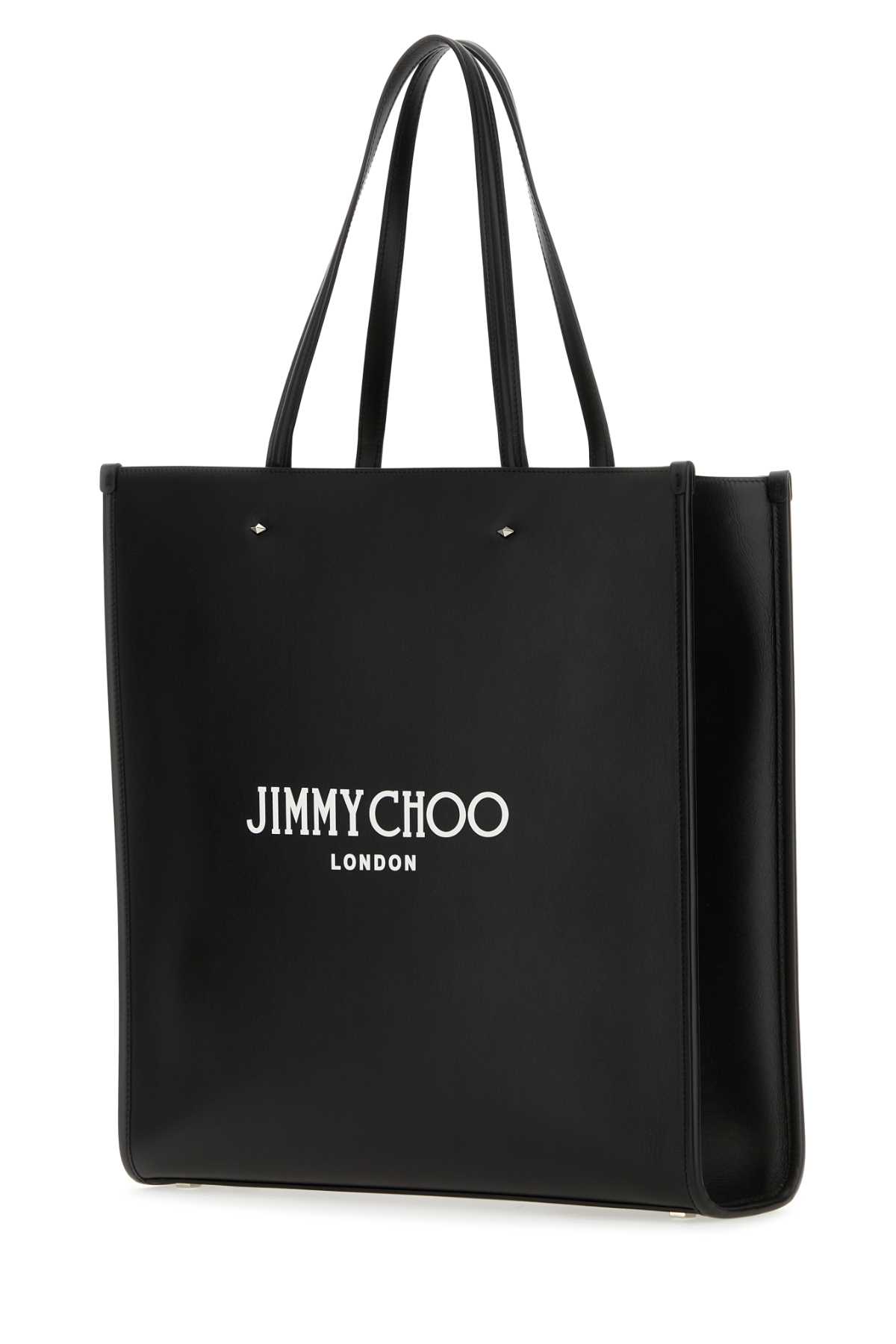 Shop Jimmy Choo Black Leather N/s Tote M Shopping Bag In Blackwhitesilver