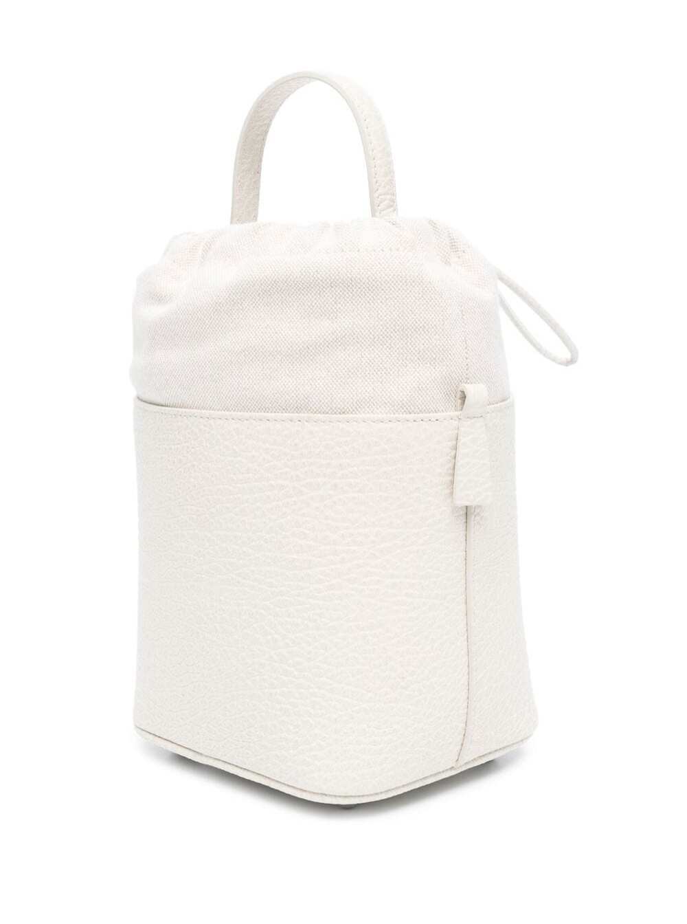 Shop Maison Margiela White 5a Bucket With Chain Adjustable Shoulder Strap In Leather Woman