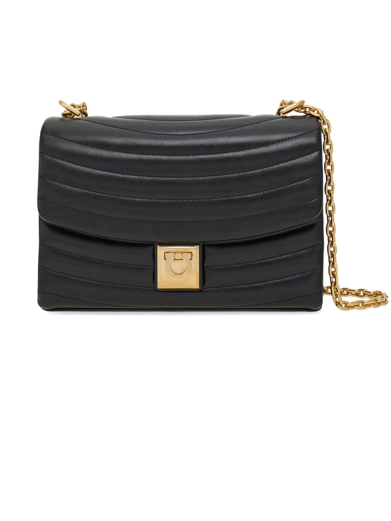 Shop Ferragamo Quilted Shoulder Bag (m) In Black