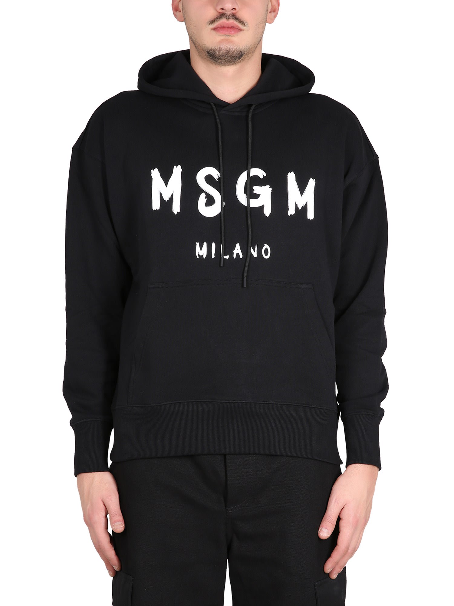 Shop Msgm Sweatshirt With Brushed Logo In Nero