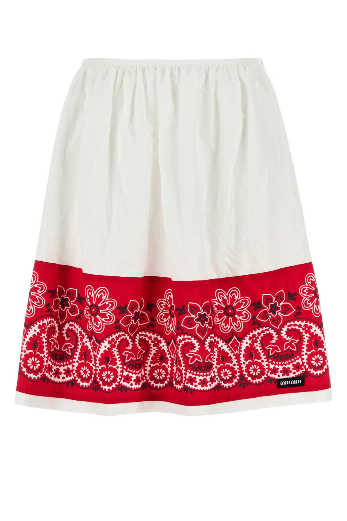 Miu Miu Bandana Printed Cotton Poplin Miniskirt In White