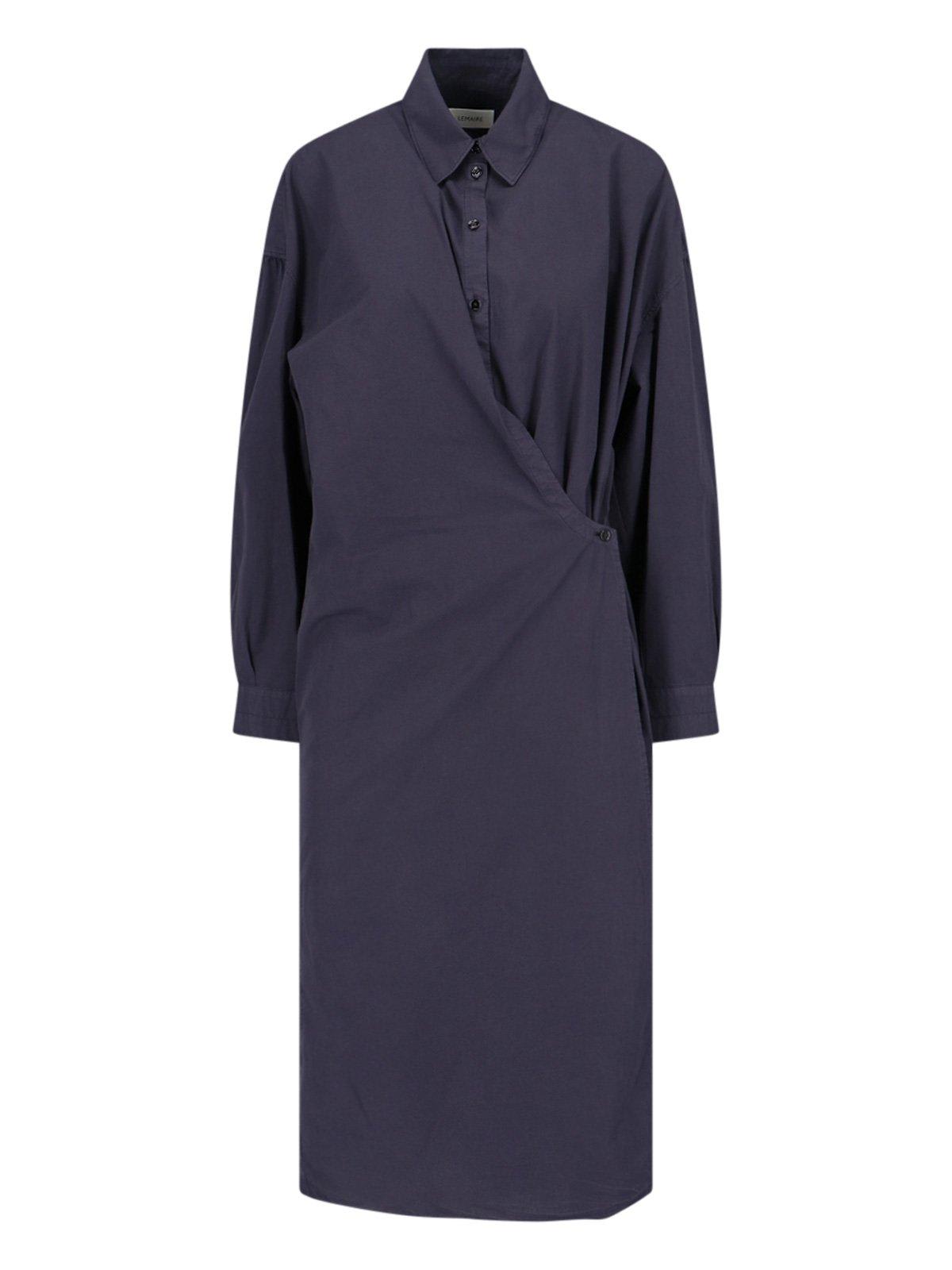 Shop Lemaire Long Sleeved Wrapped Midi Dress In Blue