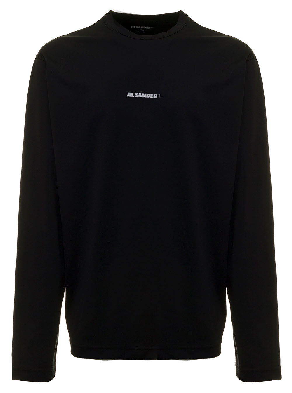 Jil Sander Mans Long-sleeved Black Stretch Fabric Shirt With Logo Print