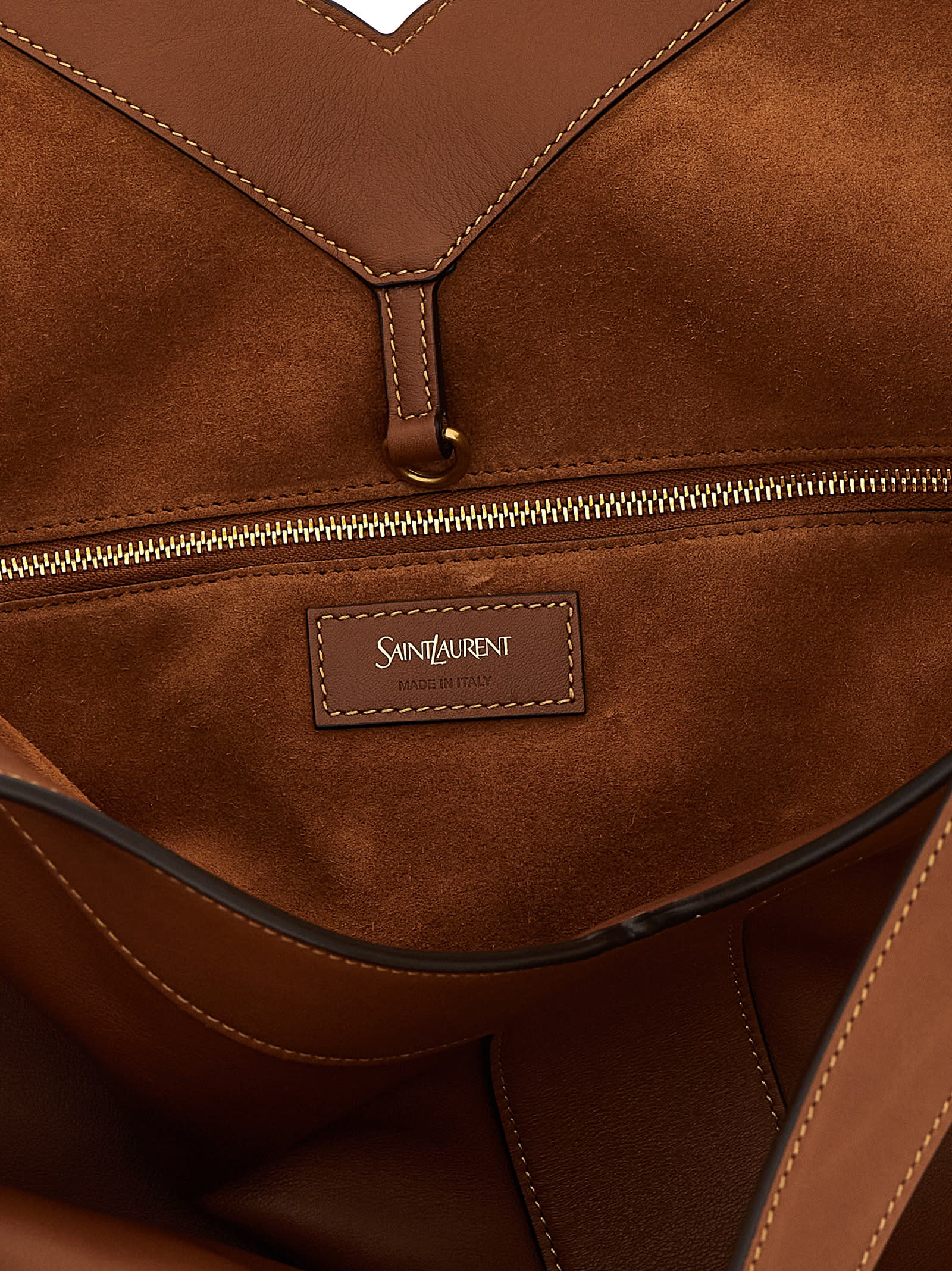 Saint Laurent Brown Leather Oversize Shopping Bag In Brown