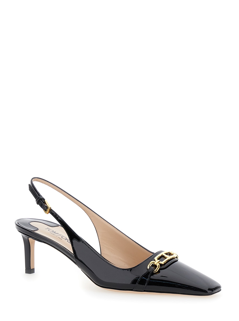 Shop Tom Ford Black Slingback Pumps With T Logo Detail In Patent Leather Woman