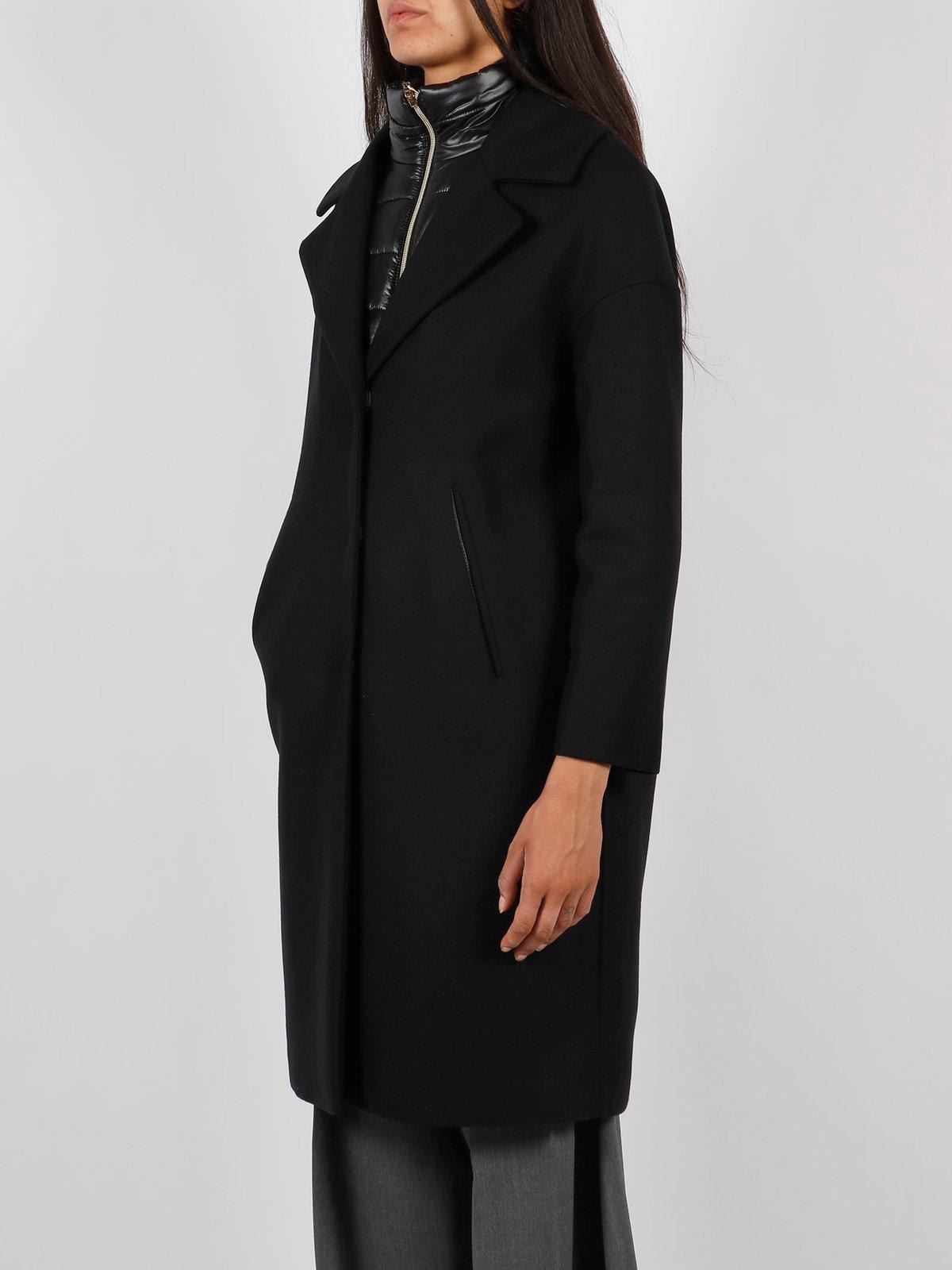 Shop Herno Padded-collar Single-breasted Long Sleeved Coat In Black