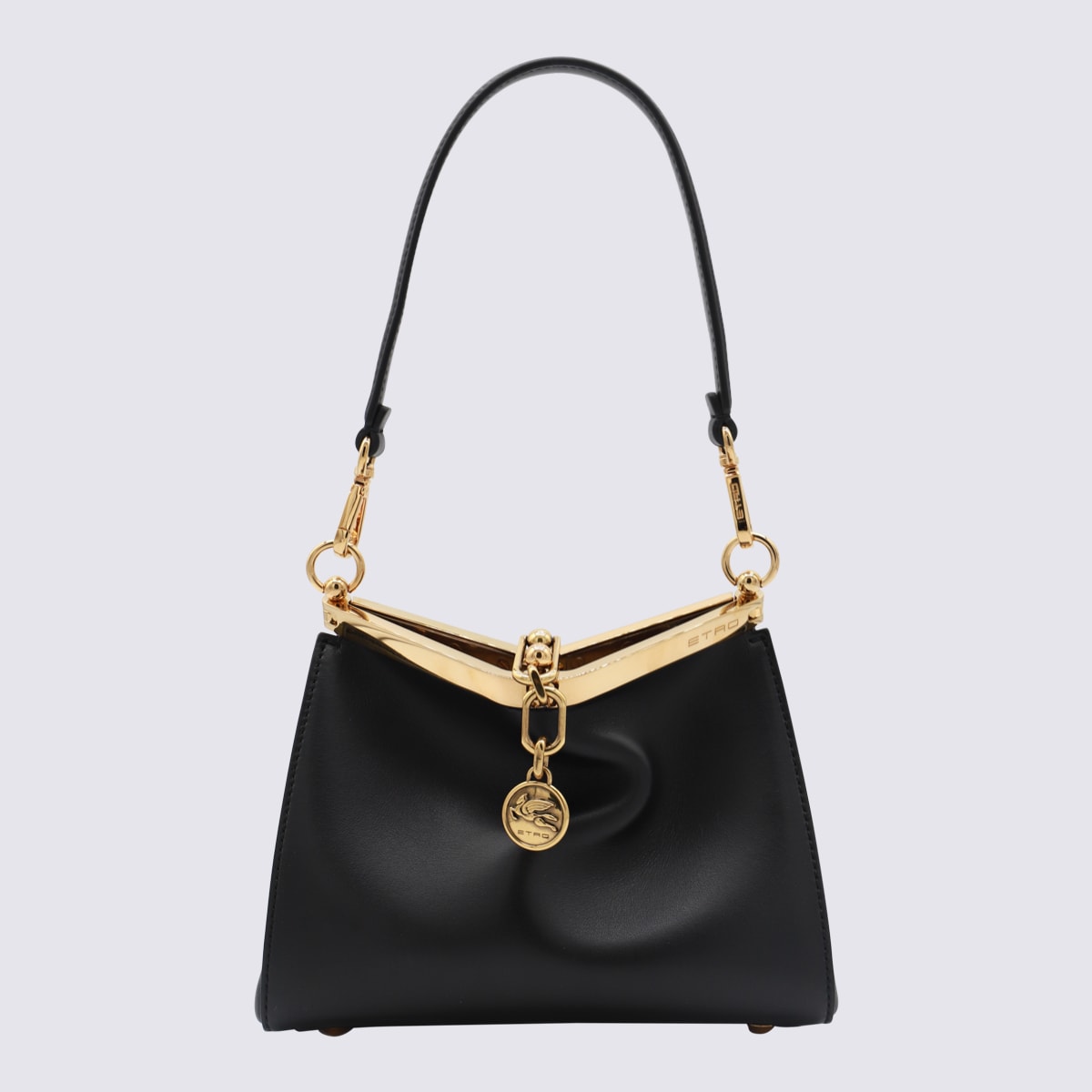 ETRO BLACK LEATHER VELA TOP HANDLE BAG 