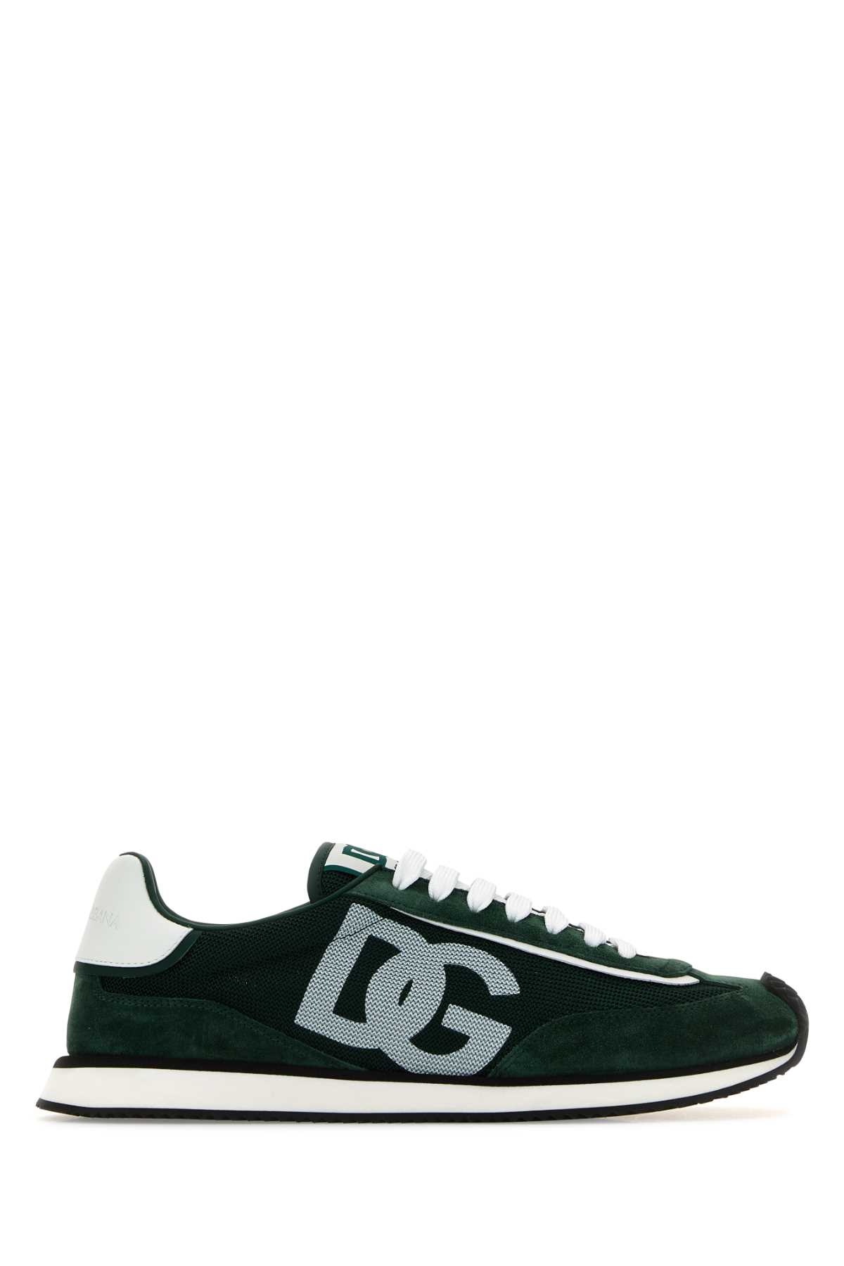 Dolce & Gabbana Bottle Green Suede And Mesh Dg Aria Sneakers In Darkgreenforestgreenemeraldwhite