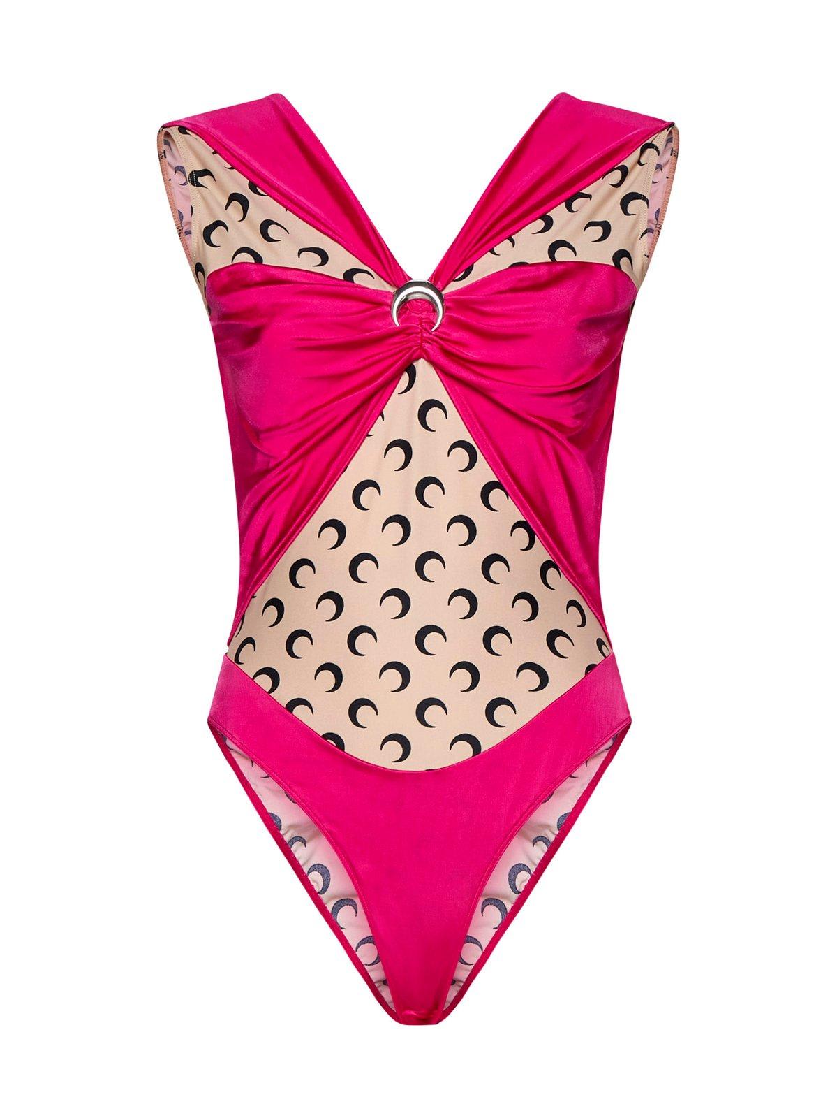 Shop Marine Serre V-neck Sleeveless Draped Bodysuit In Pink