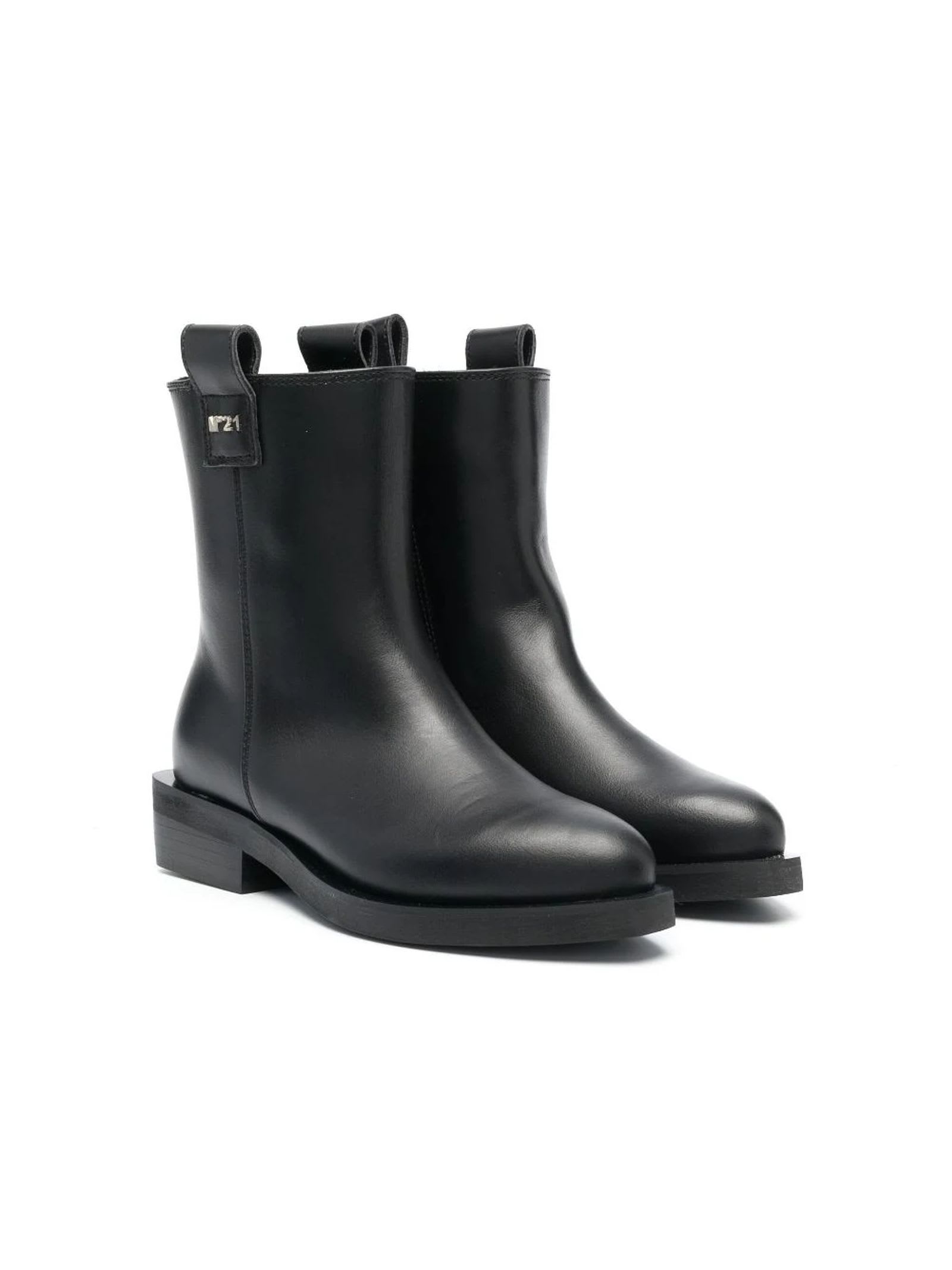 N°21 BLACK LEATHER ANKLE BOOTS
