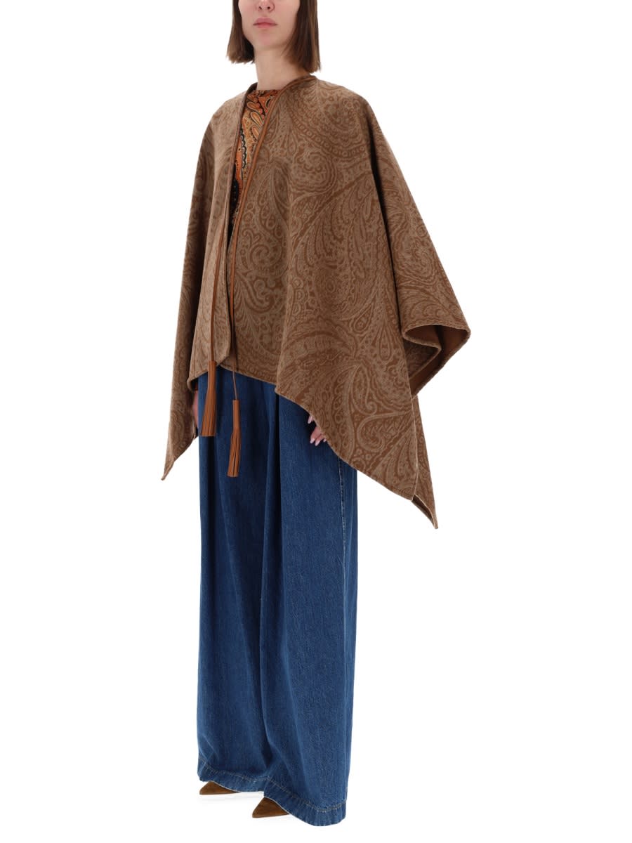 Etro Wool And Cashmere Jacquard Cloak In Brown