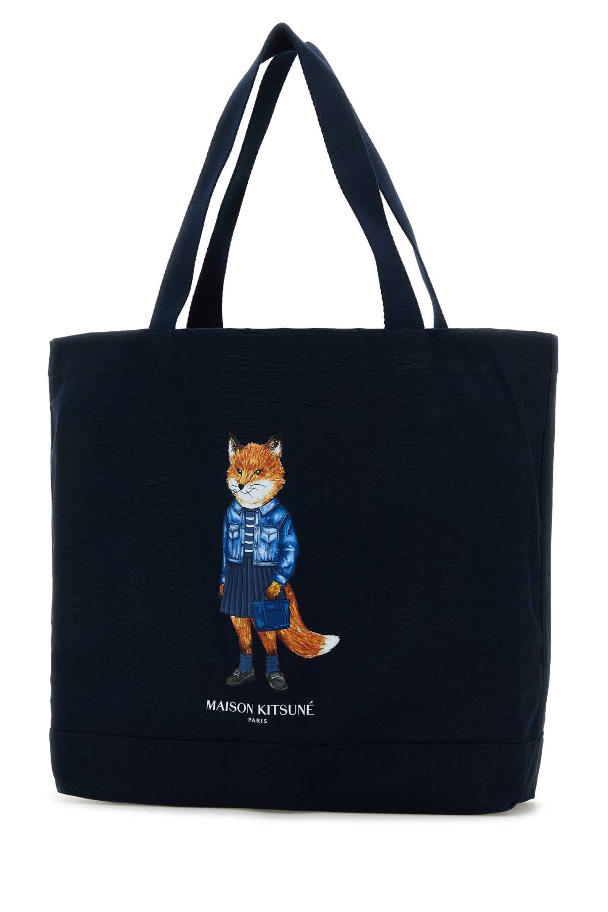 Maison Kitsuné Navy Blue Canvas Shopping Bag In Blue