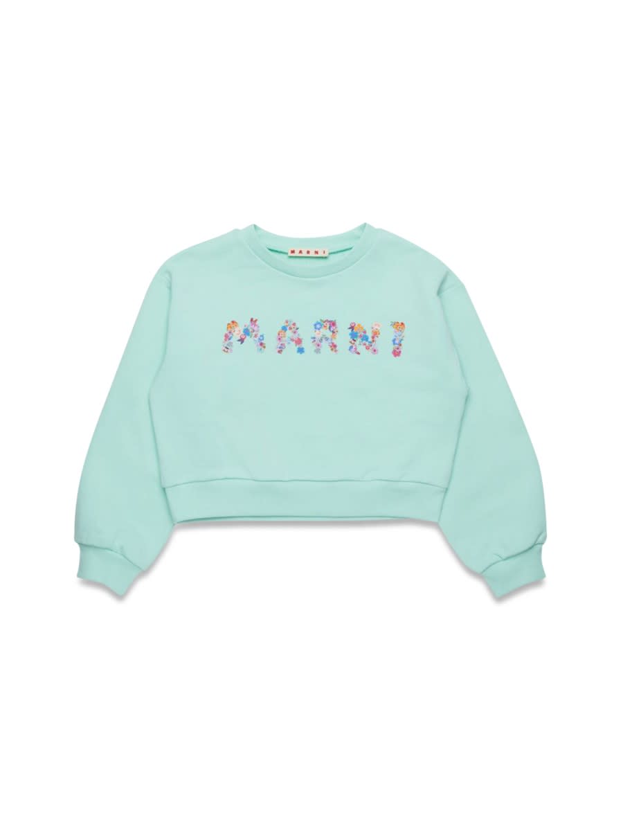 Marni Logo-print Sweatshirt In Baby Blue