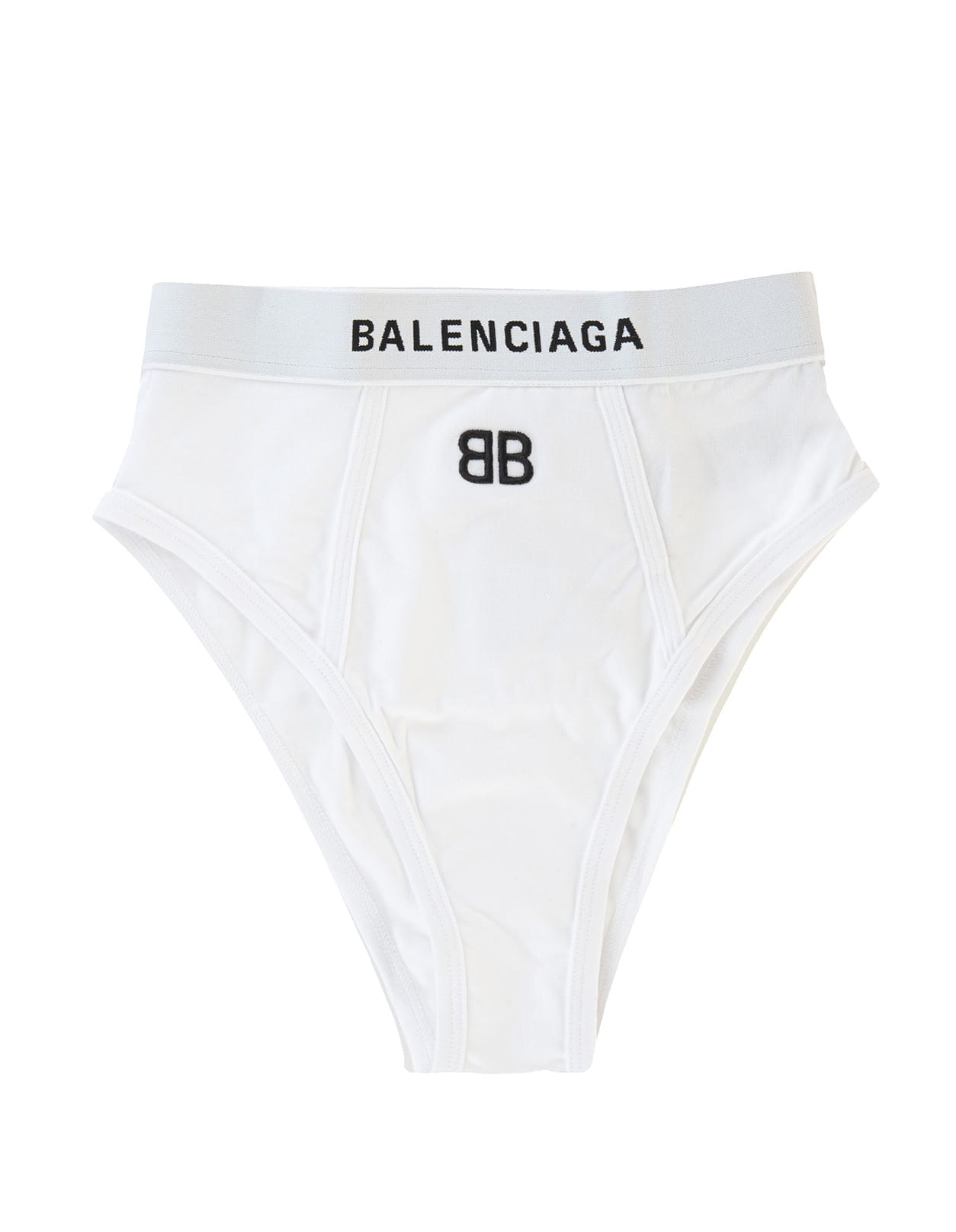 Balenciaga Woman White High Waist Briefs With Bb Logo