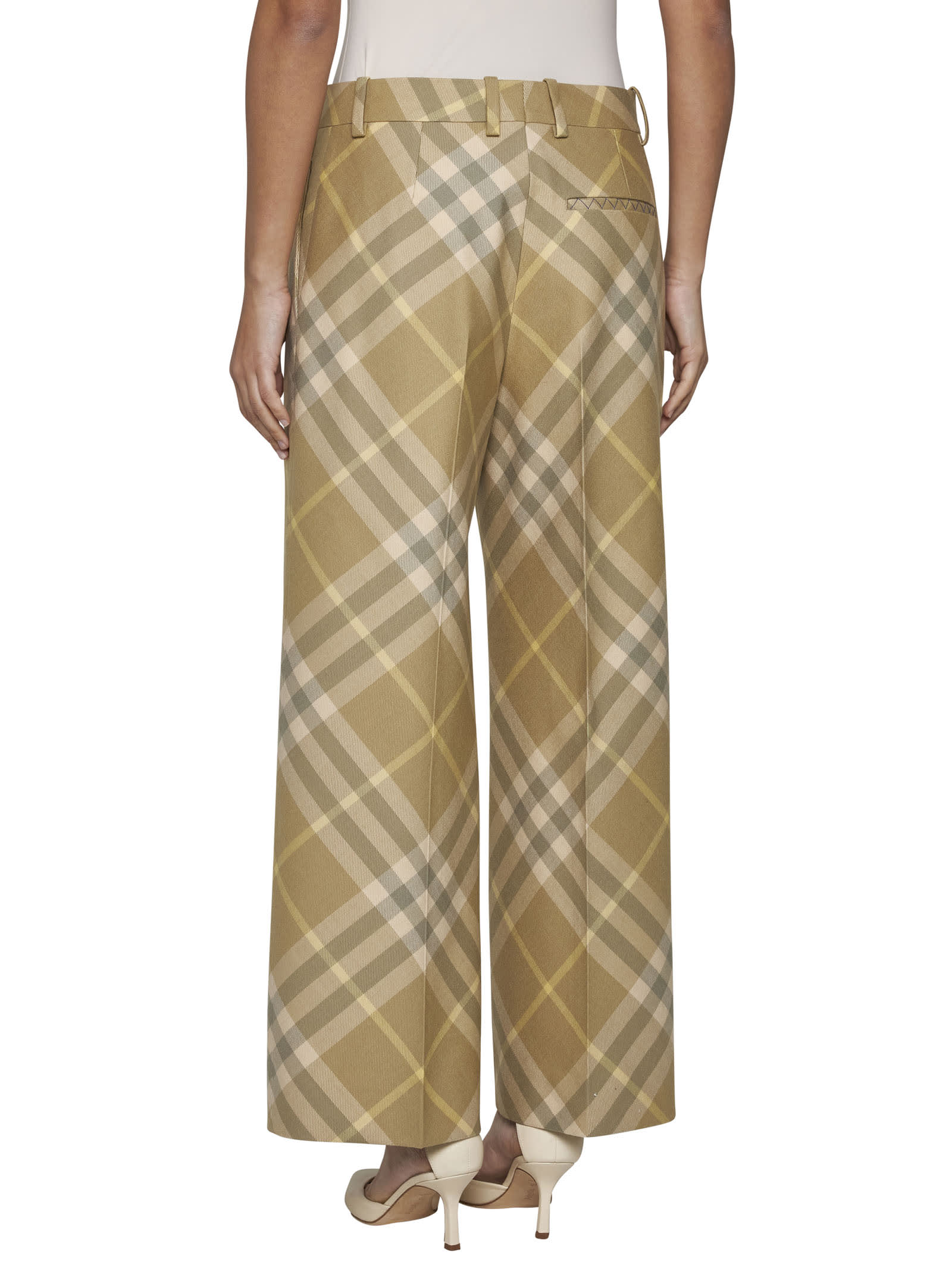 Shop Burberry Pants In Flax Ip Check
