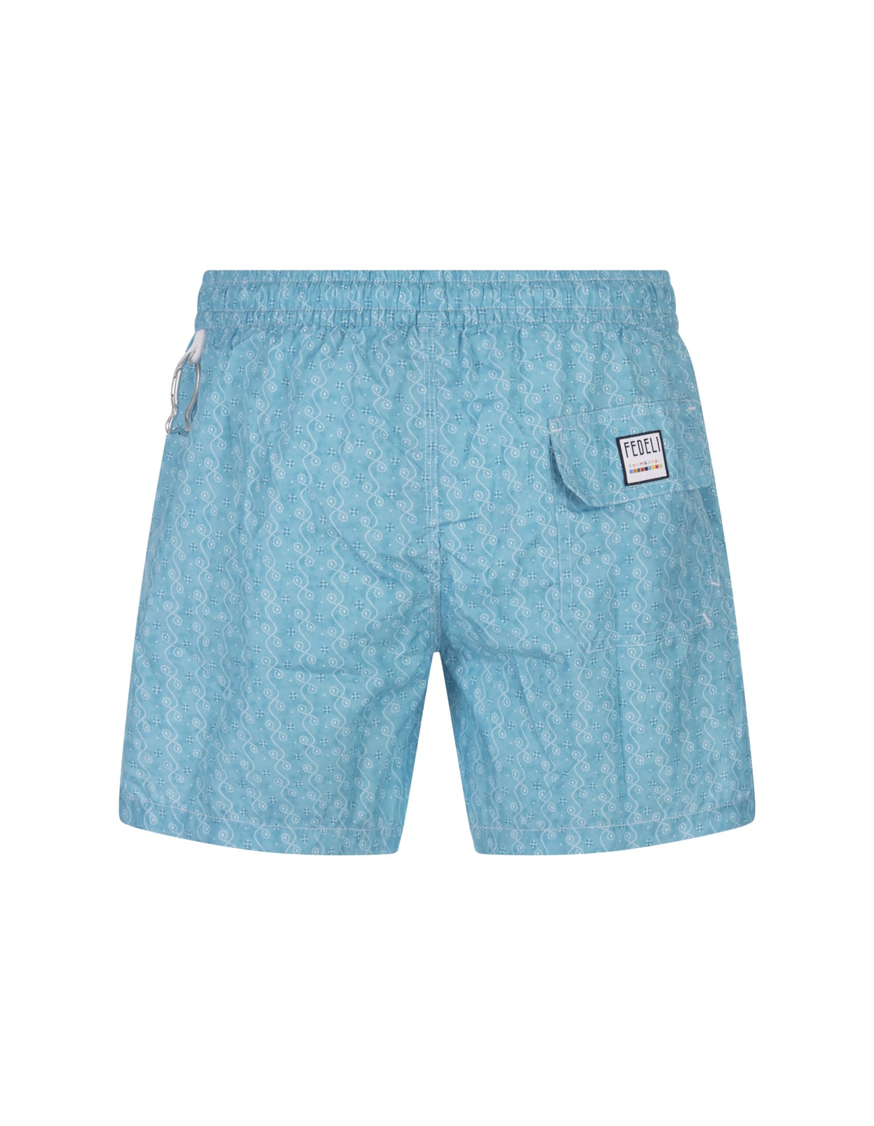 Shop Fedeli Light Blue Swim Shorts With Micro Pattern