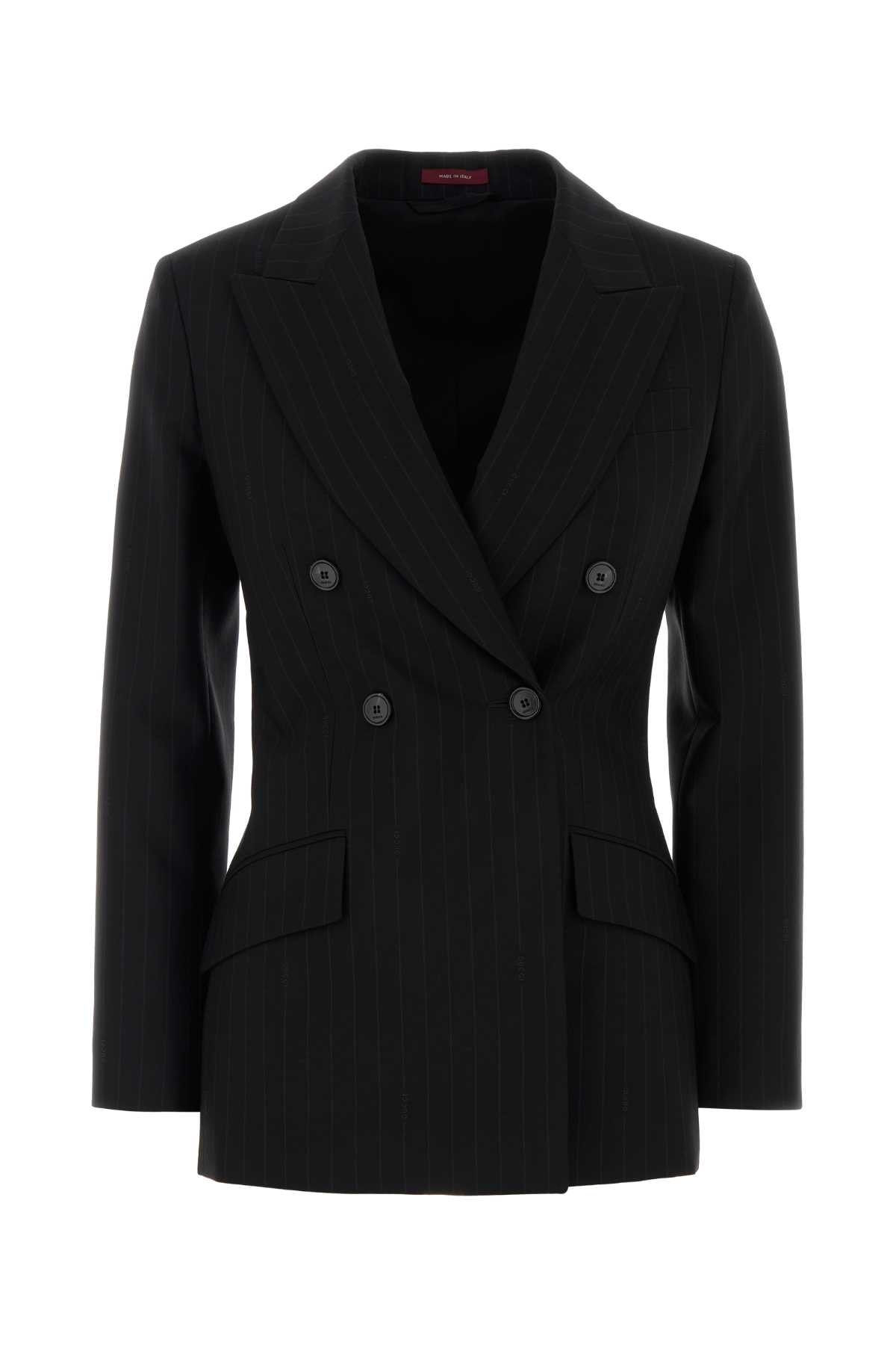 Gucci Embroidered Wool Blazer With Notched Lapels And Pockets In Black