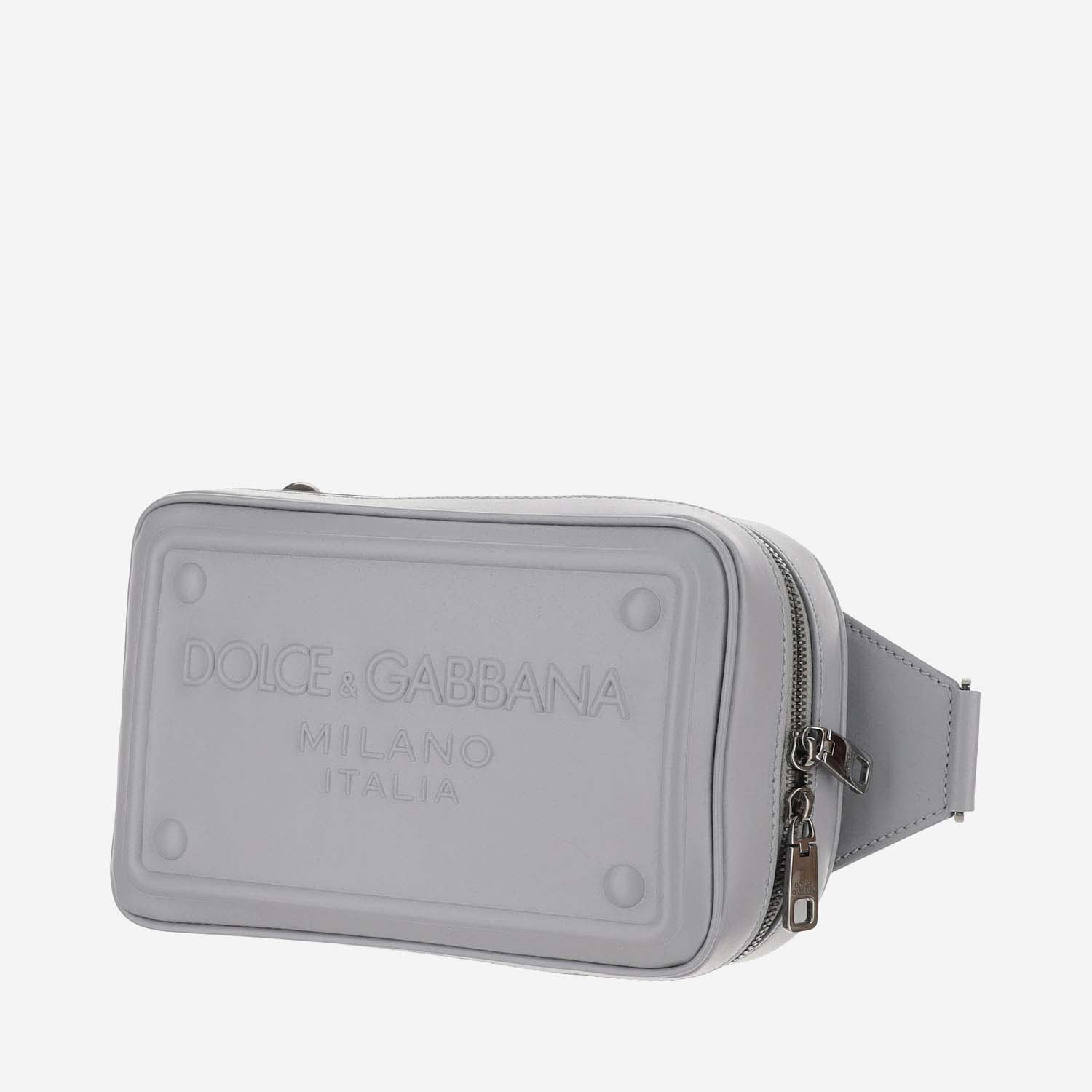 Shop Dolce & Gabbana Calfskin Leather Fanny Pack With Embossed Logo In Grey