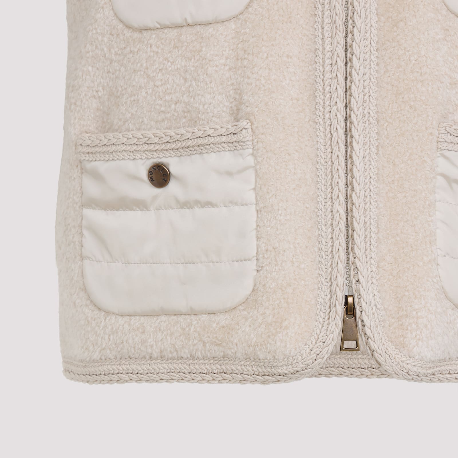 Moncler Mimosas Braided Trim Teddy Down Vest In Neutral