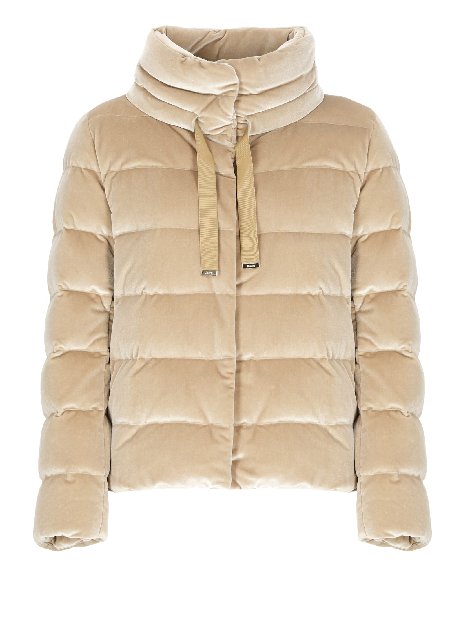Herno Quilted Velvet Drawstring High Collar Jacket In Neutral