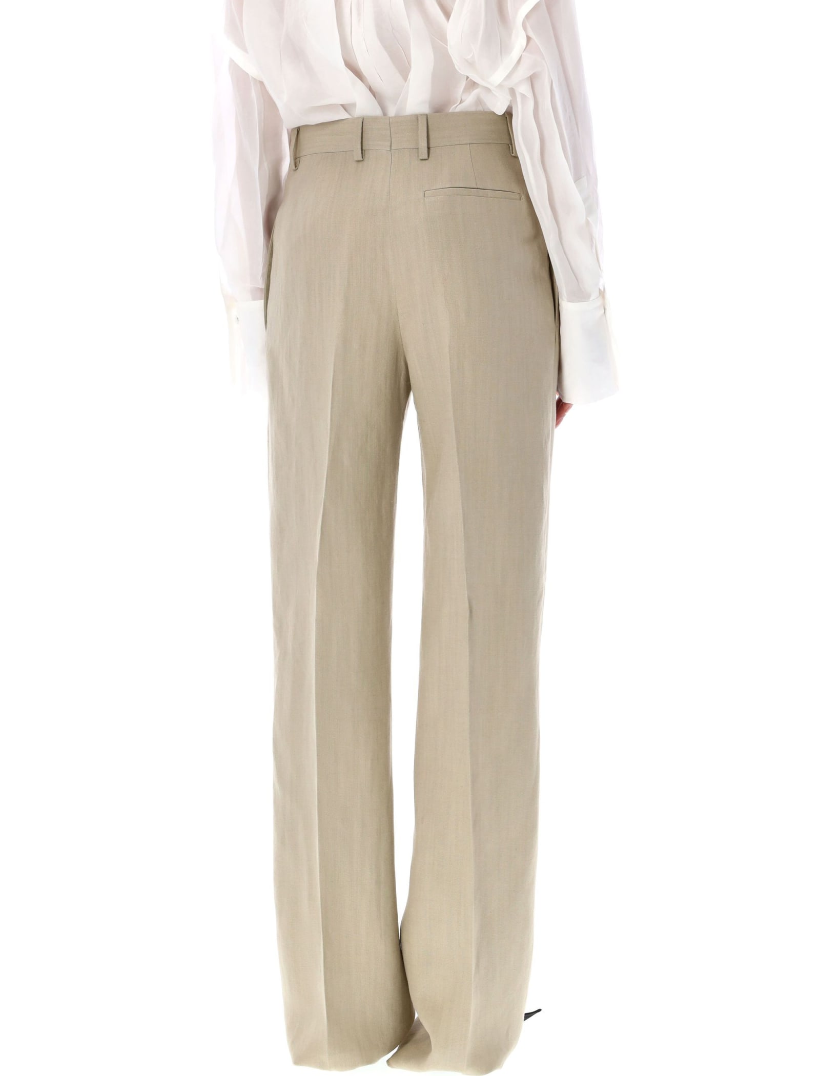 Shop Ferragamo Linen Blend Tailored Trousers In Beige Stone